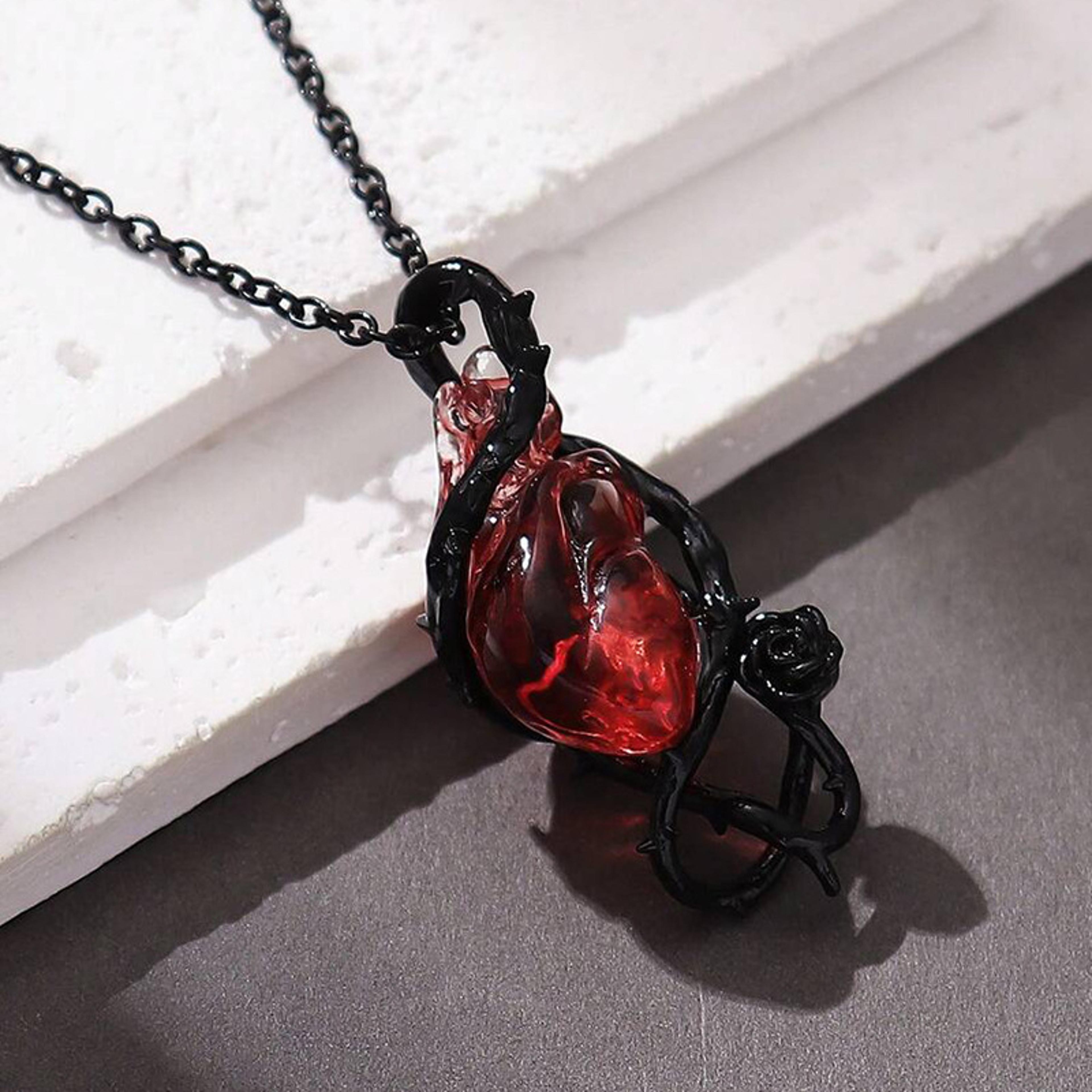gothic red crystal flower thorn pendant necklace punk skull choker jewelry