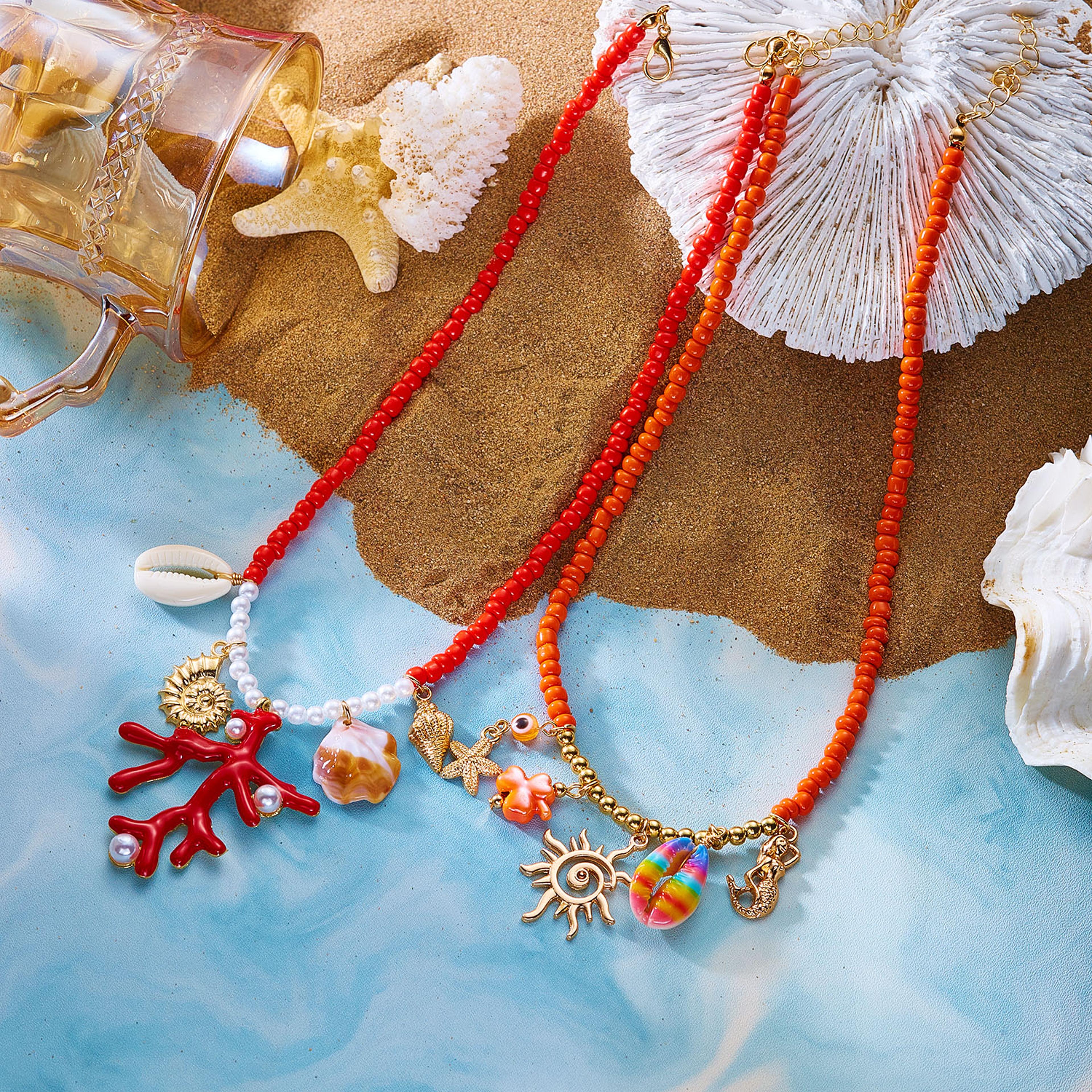 boho shell starfish pendant necklace for women beach inspired summer jewelry gift