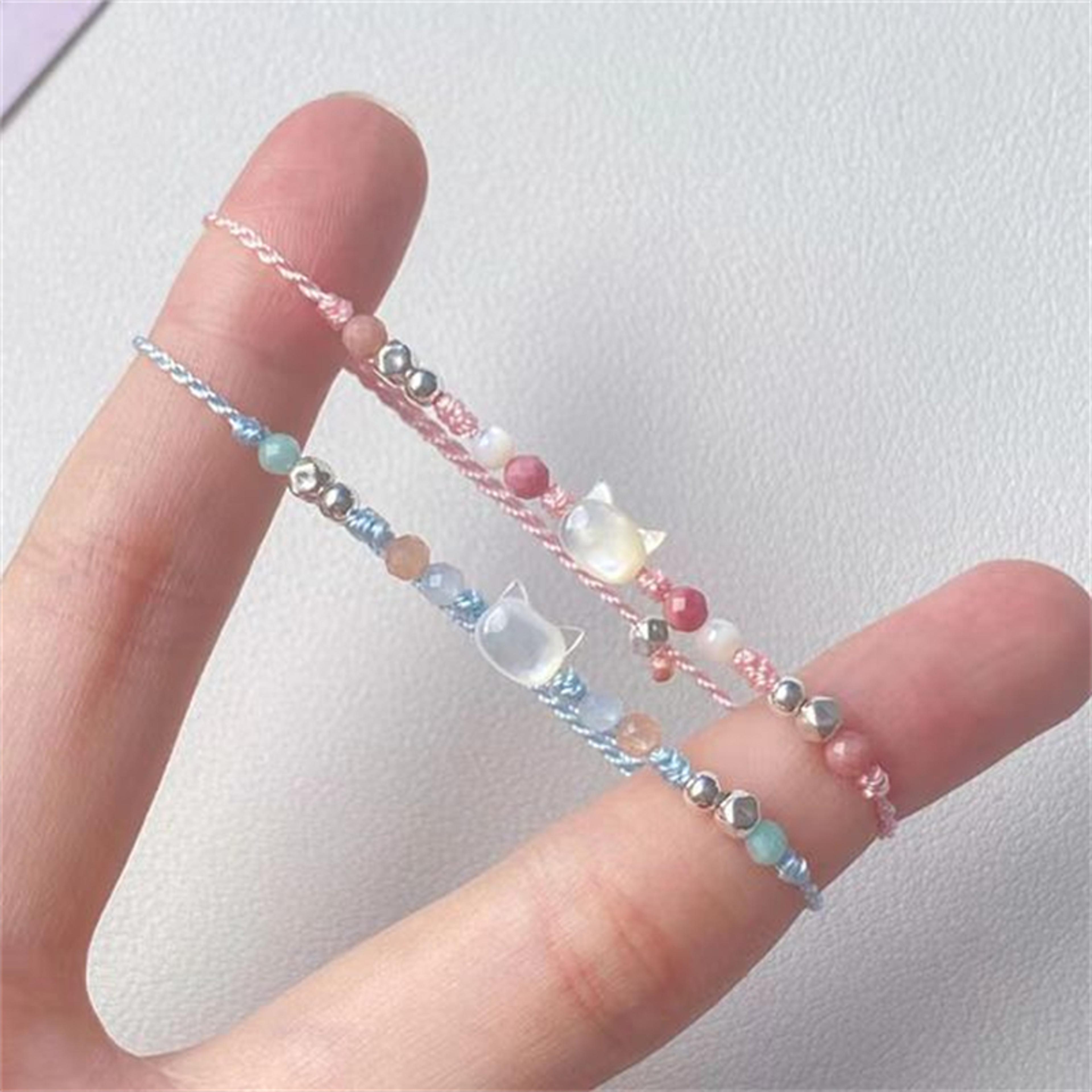 handmade couples cat bracelet set cute beaded woven matching wrist jewelry gift
