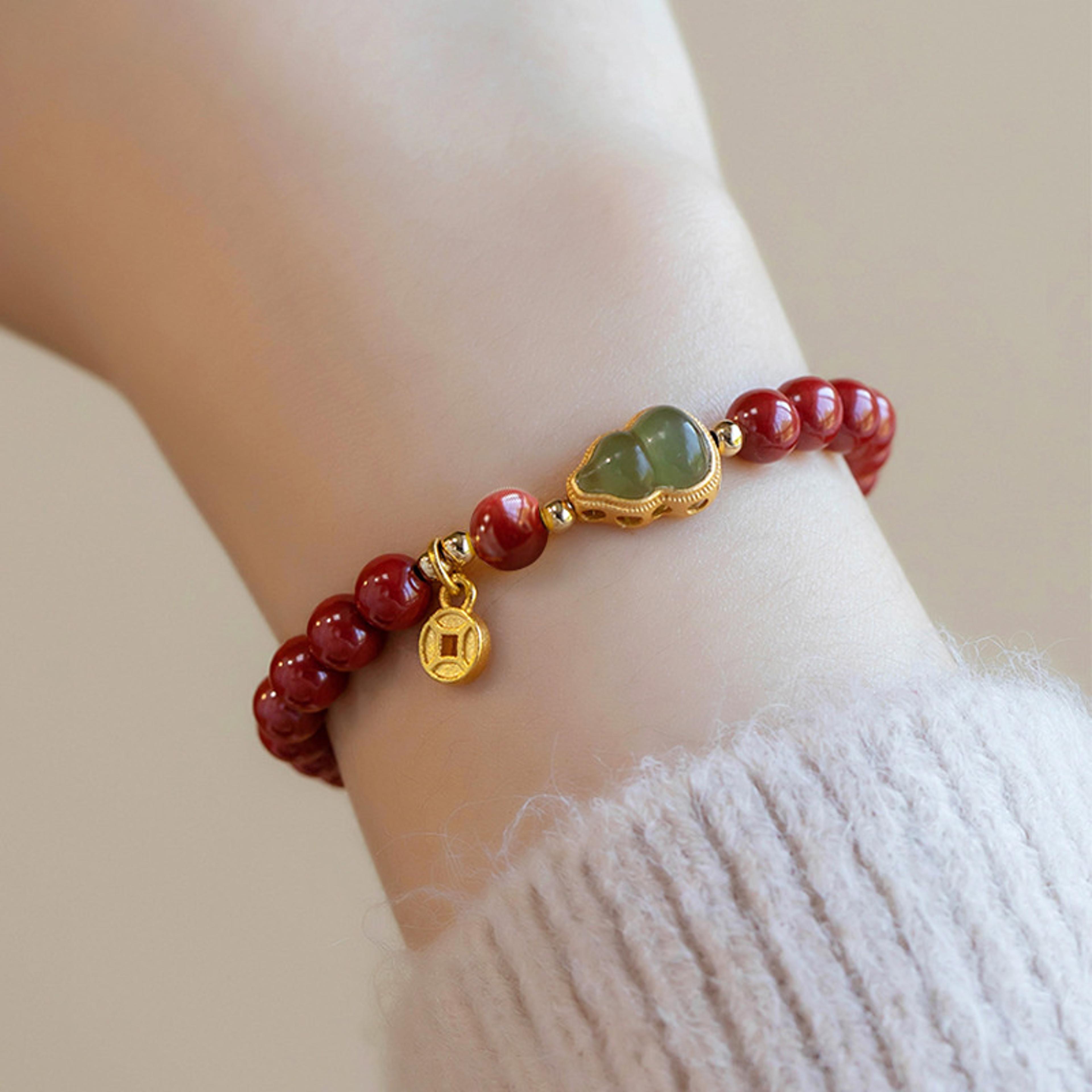 lucky cinnabar red bead bracelet natural stone jewelry good luck gift for women