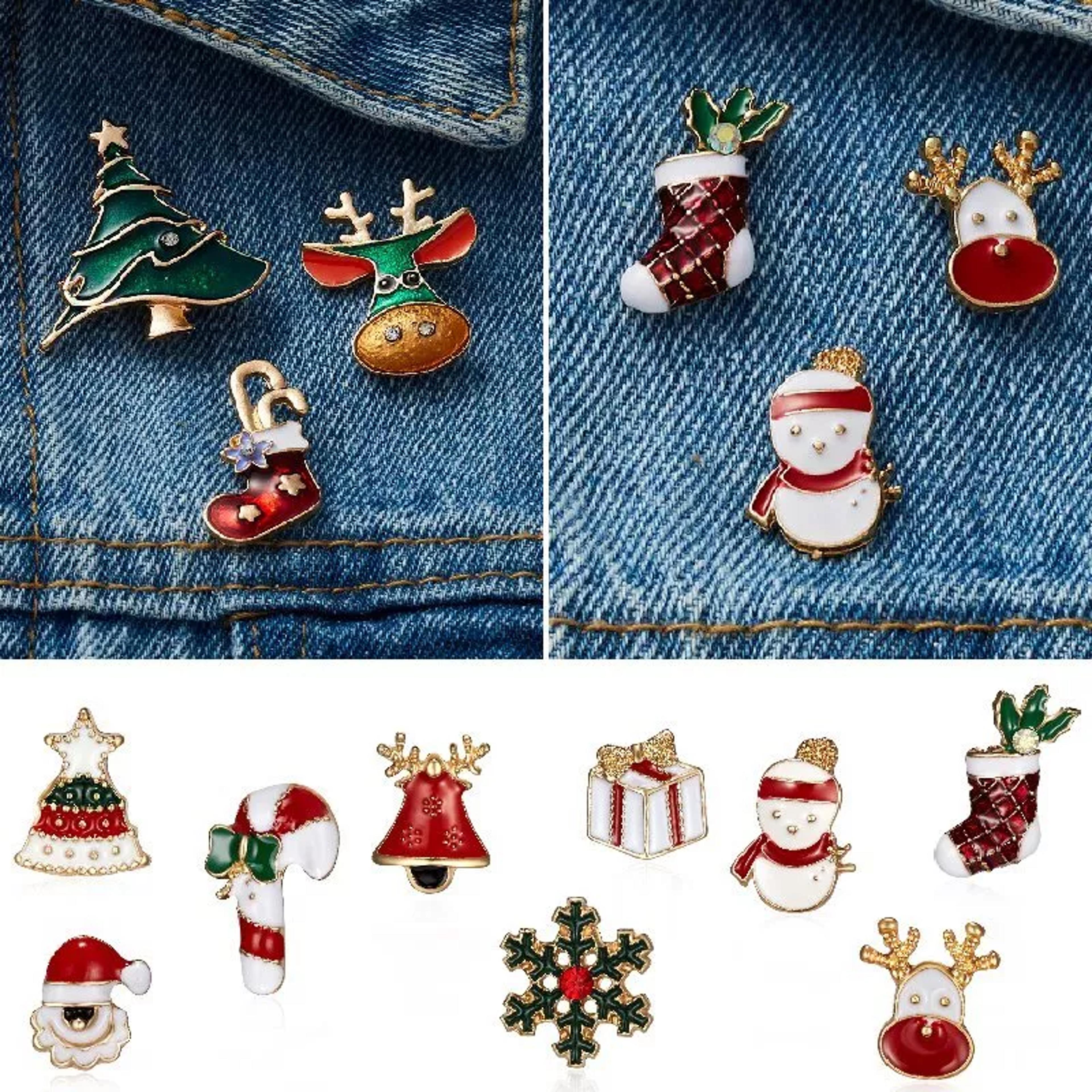 cute christmas brooch set for women cartoon santa tree elk lapel pin jewelry gift