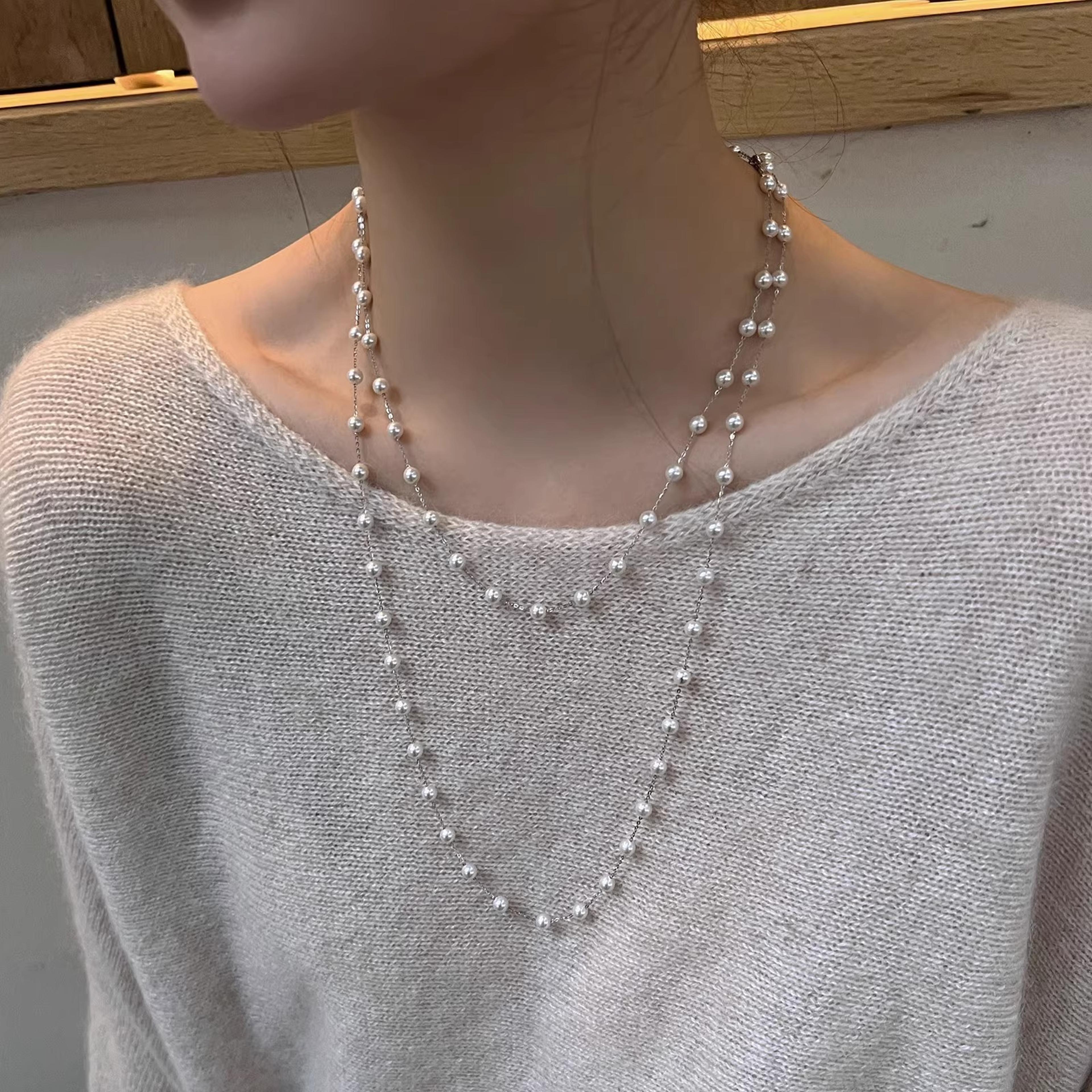 double layer pearl necklace for women elegant long beaded sweater chain jewelry