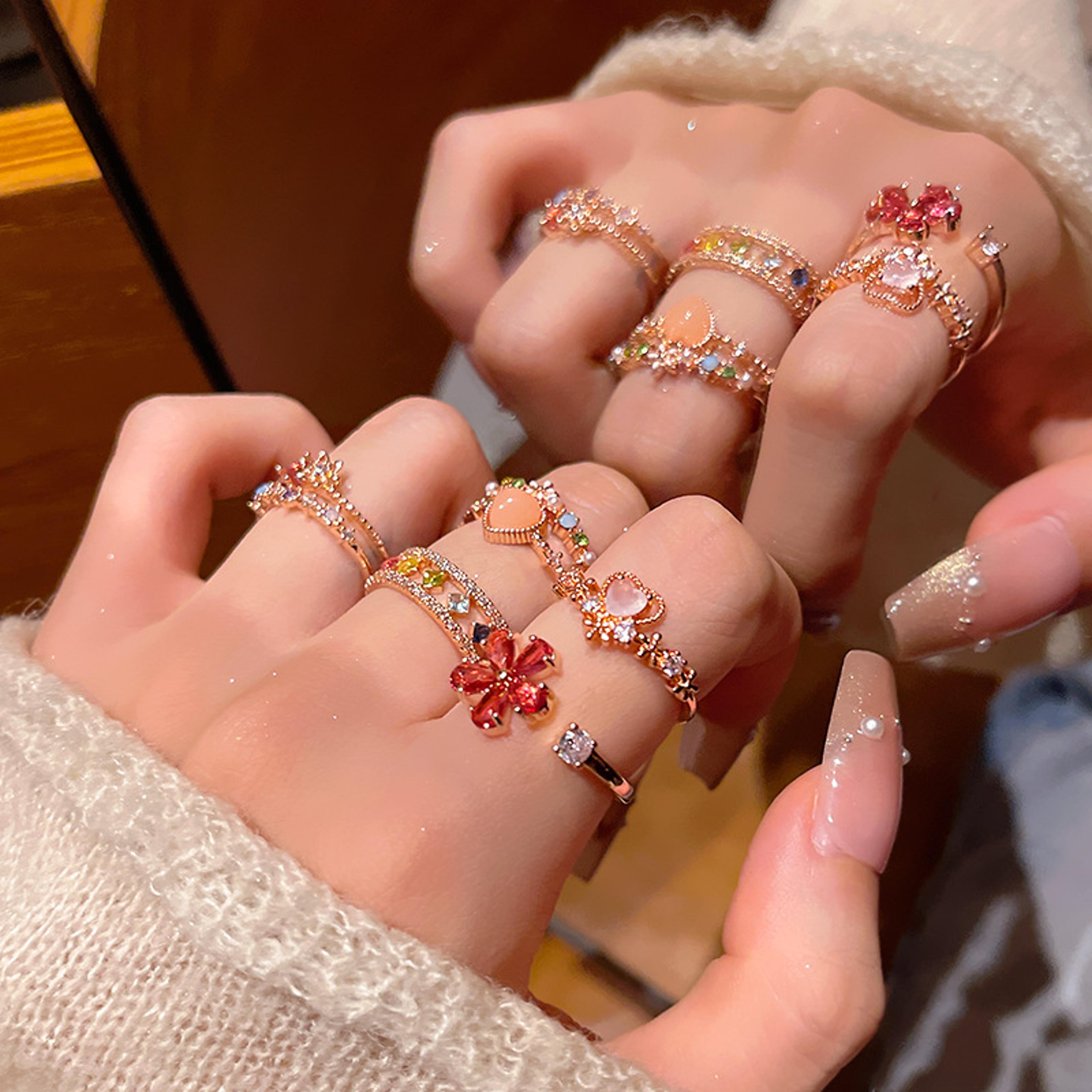 flower ring for women elegant rhinestone crystal open ring romantic jewelry gift
