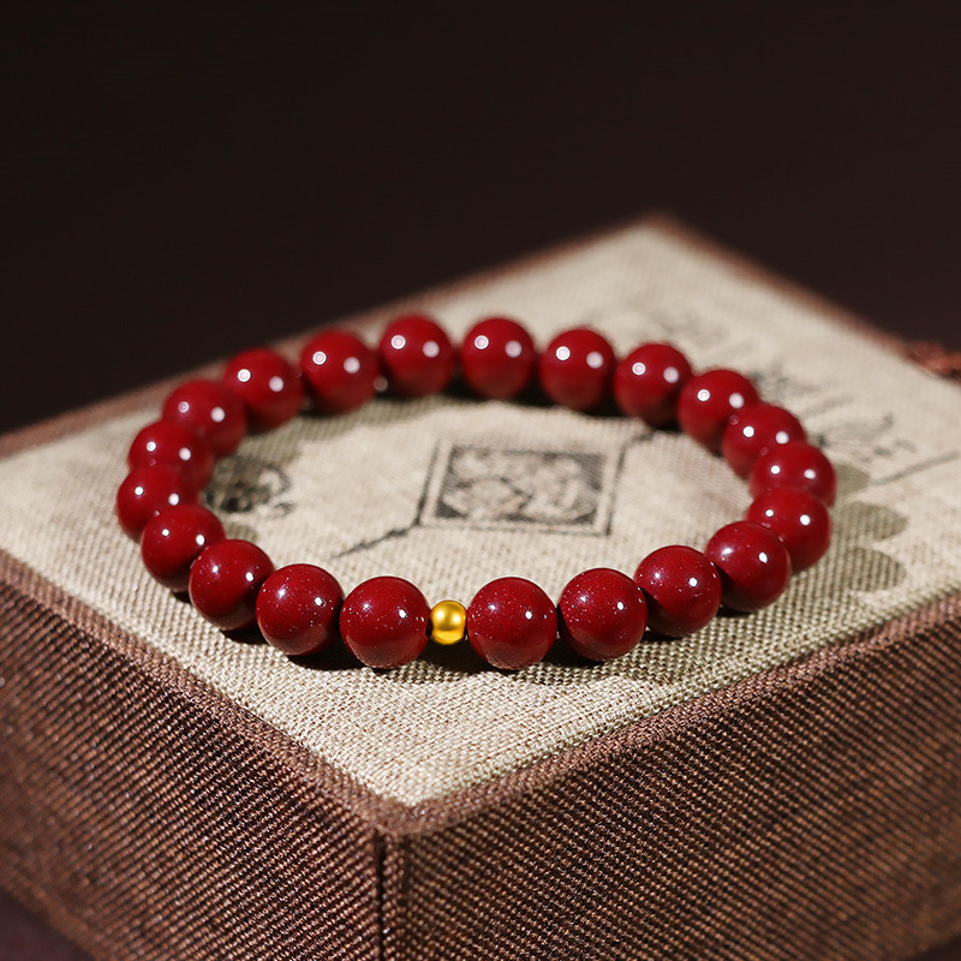 lucky cinnabar red gold beaded bracelet natural stone charm jewelry gift