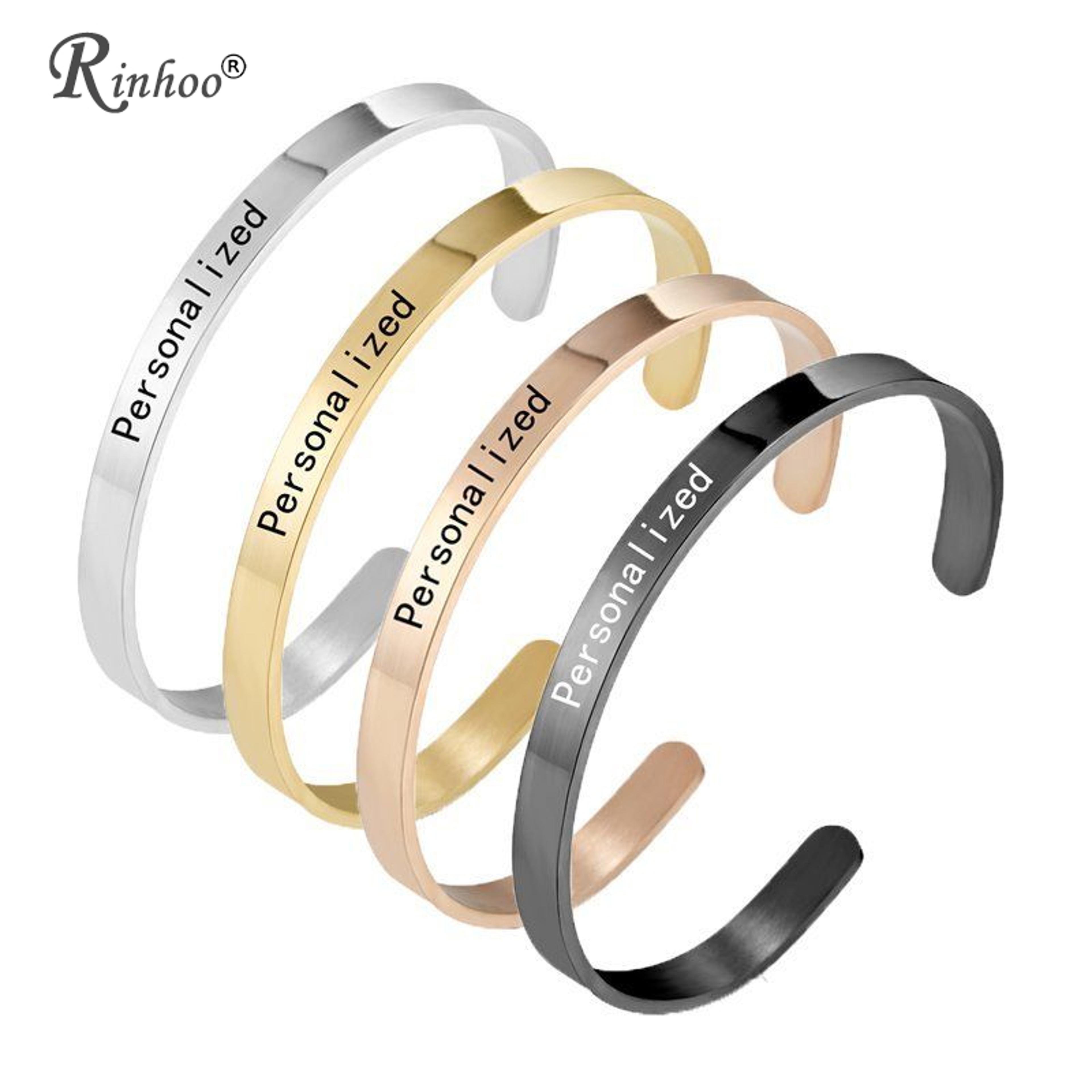 personalized engraved name bracelet custom stainless steel jewelry gift for women men