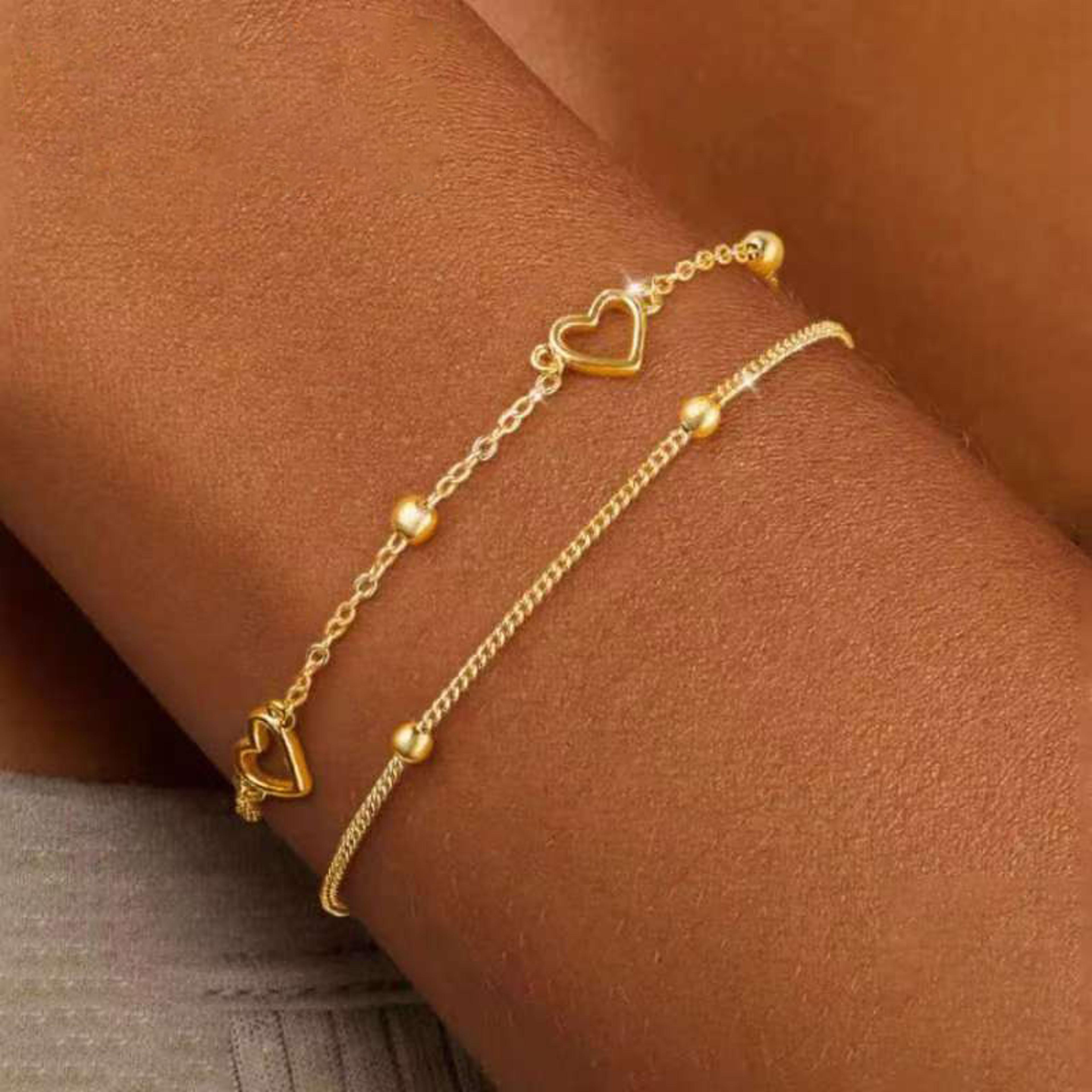 dainty gold layered snake chain bracelets for women heart charm jewelry gift