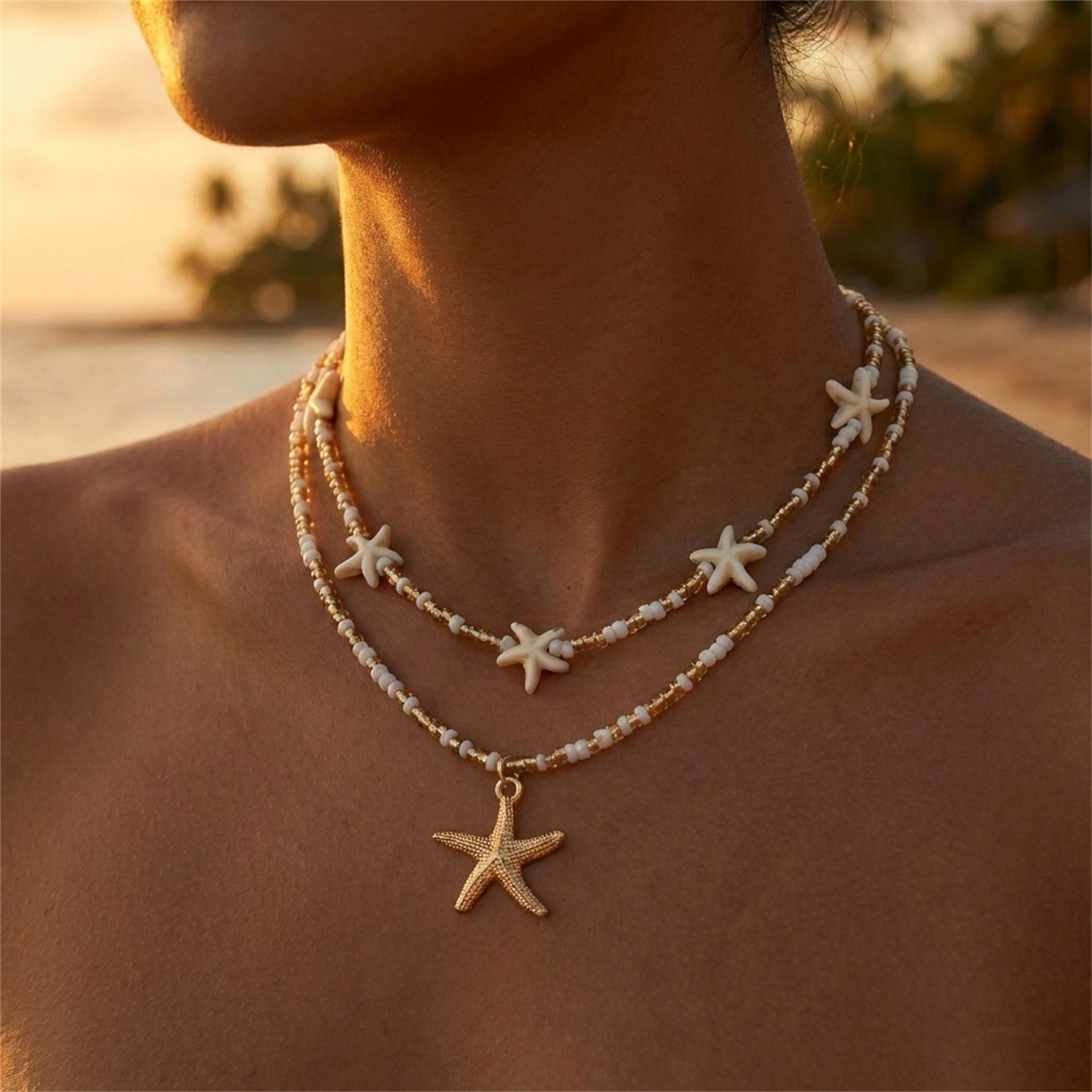 dainty shell starfish pendant necklace for women boho beach jewelry gift
