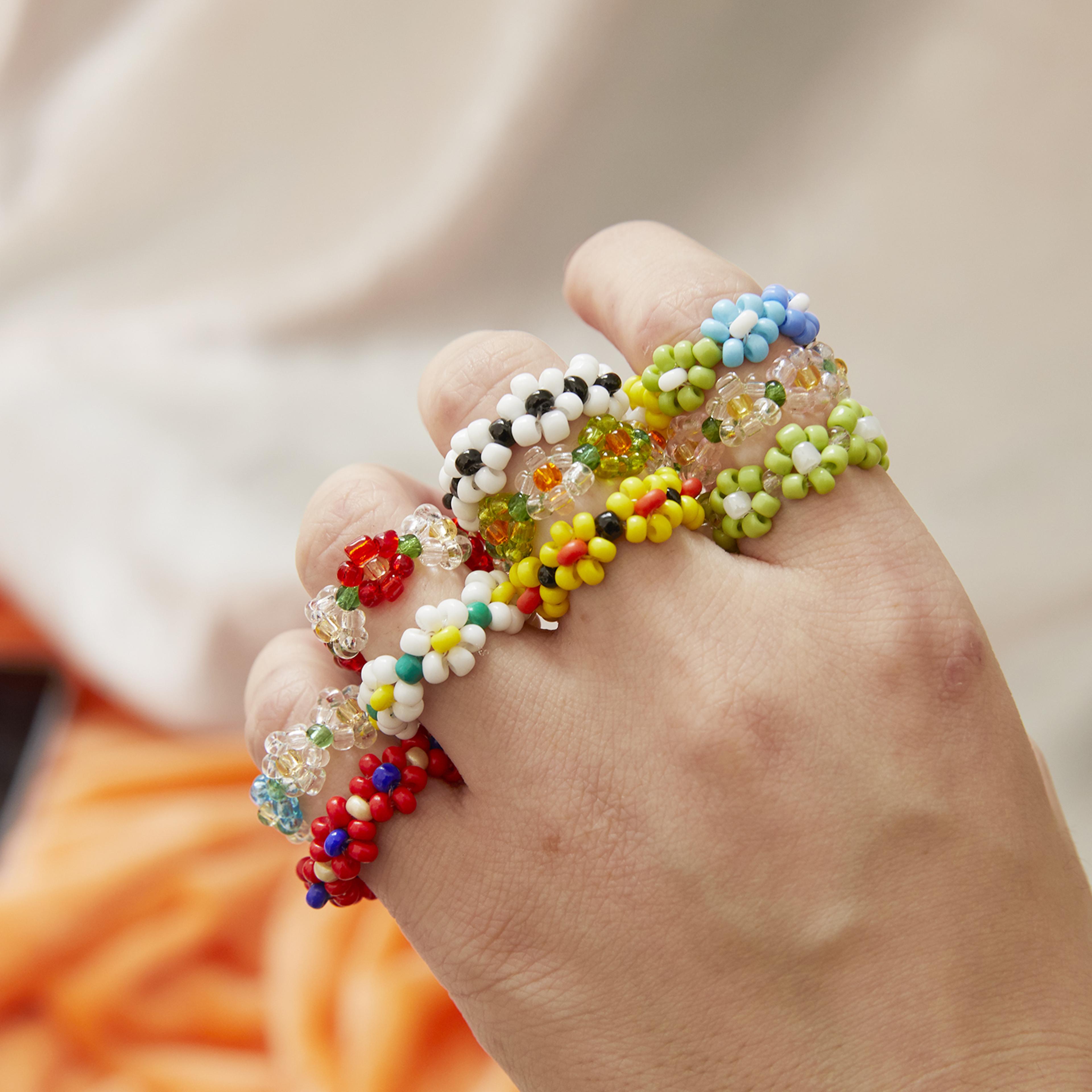 colorful flower beaded ring for women adjustable charm jewelry gift