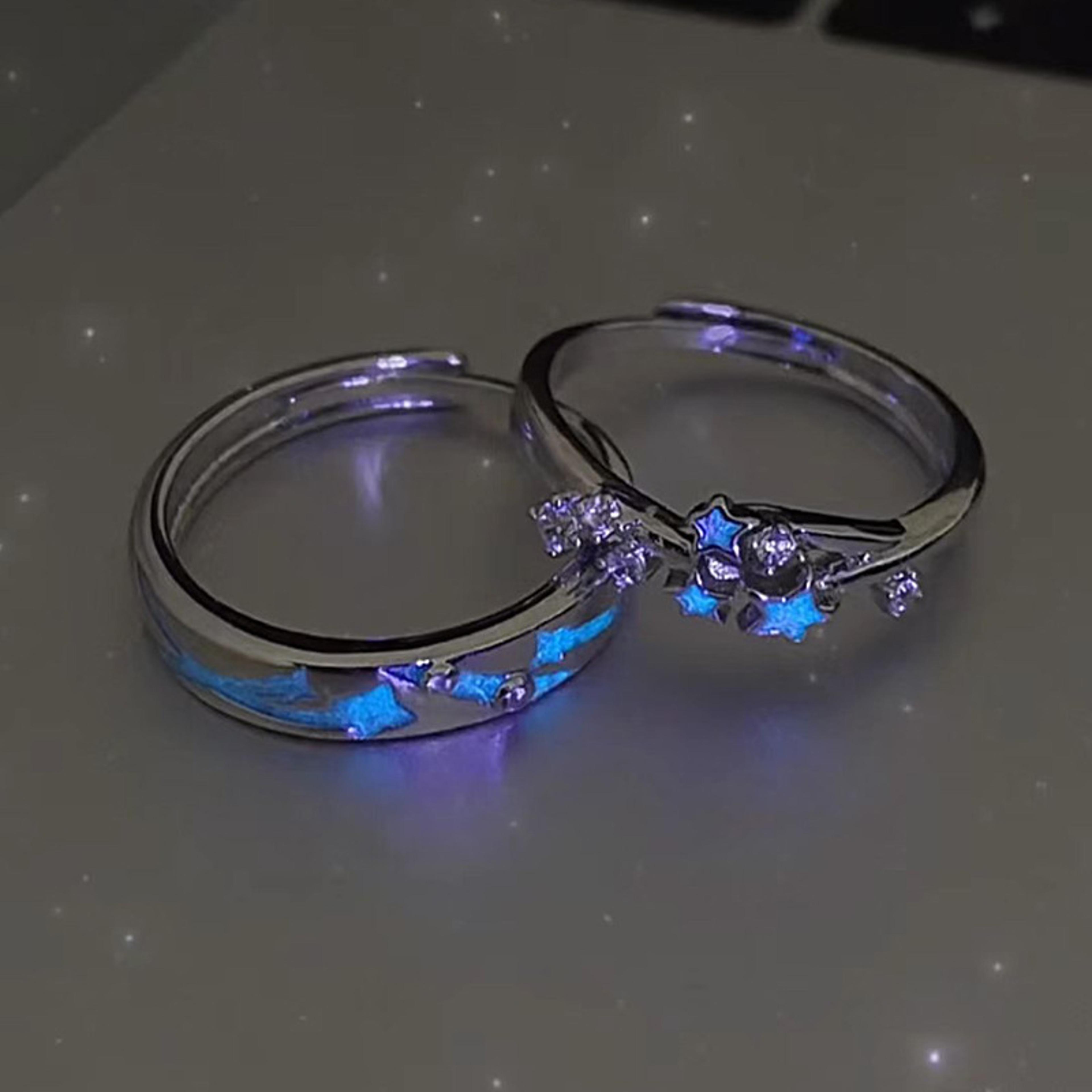 luminous glow in the dark star heart ring adjustable couple jewelry gift