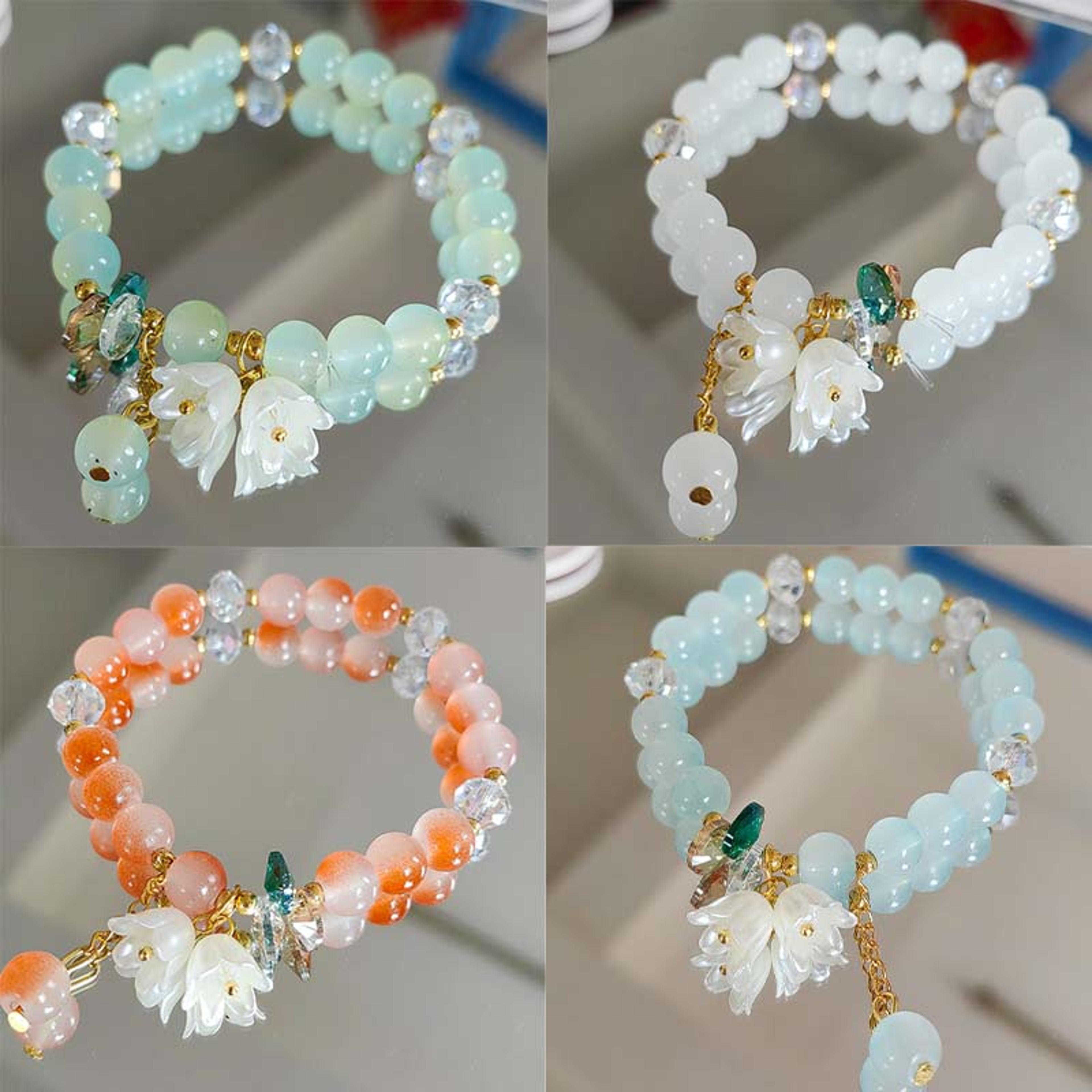 cute green crystal bead bracelet for women floral charm adjustable jewelry gift