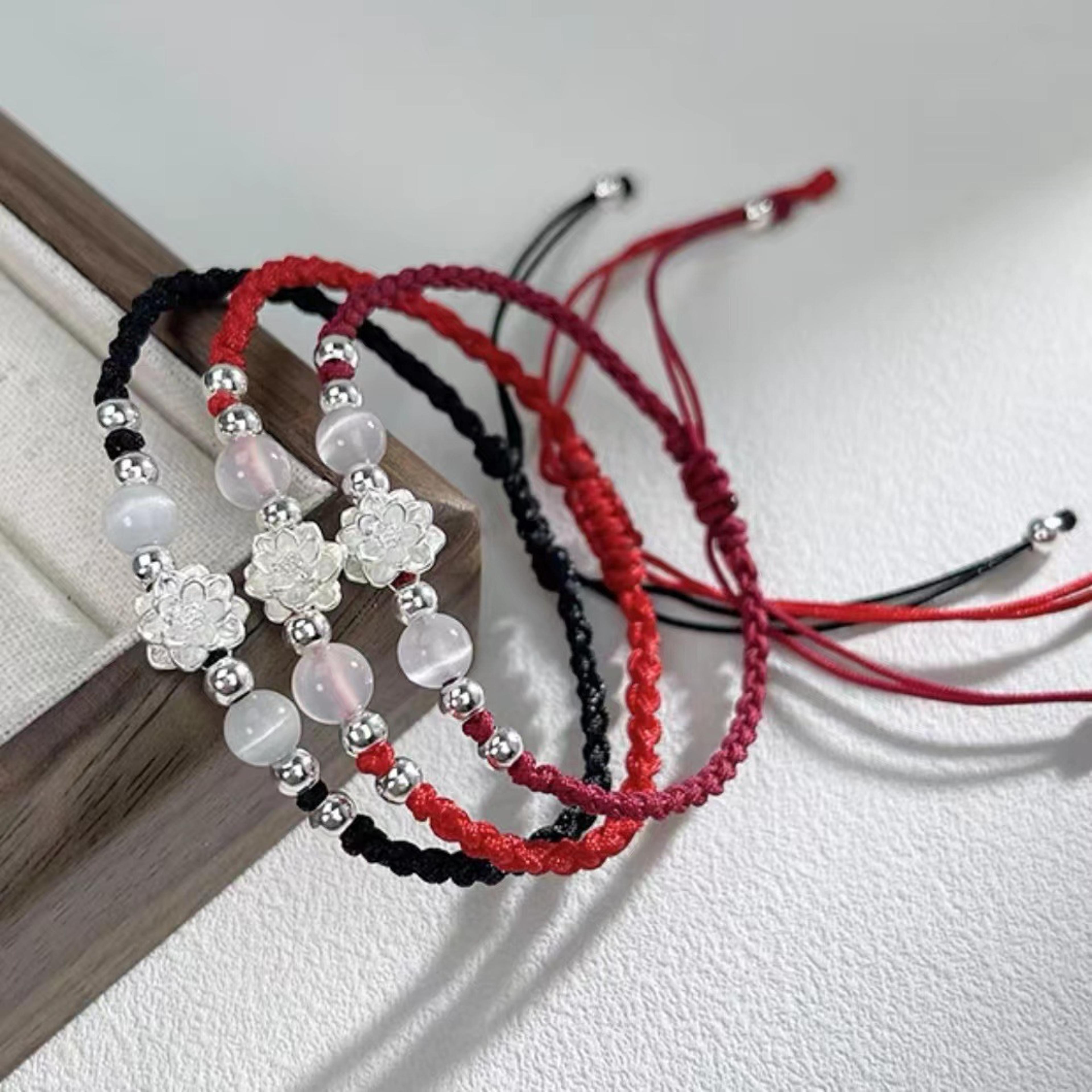 vintage chinese style lotus flower beaded braid bracelet for women handmade adjustable jewelry gift