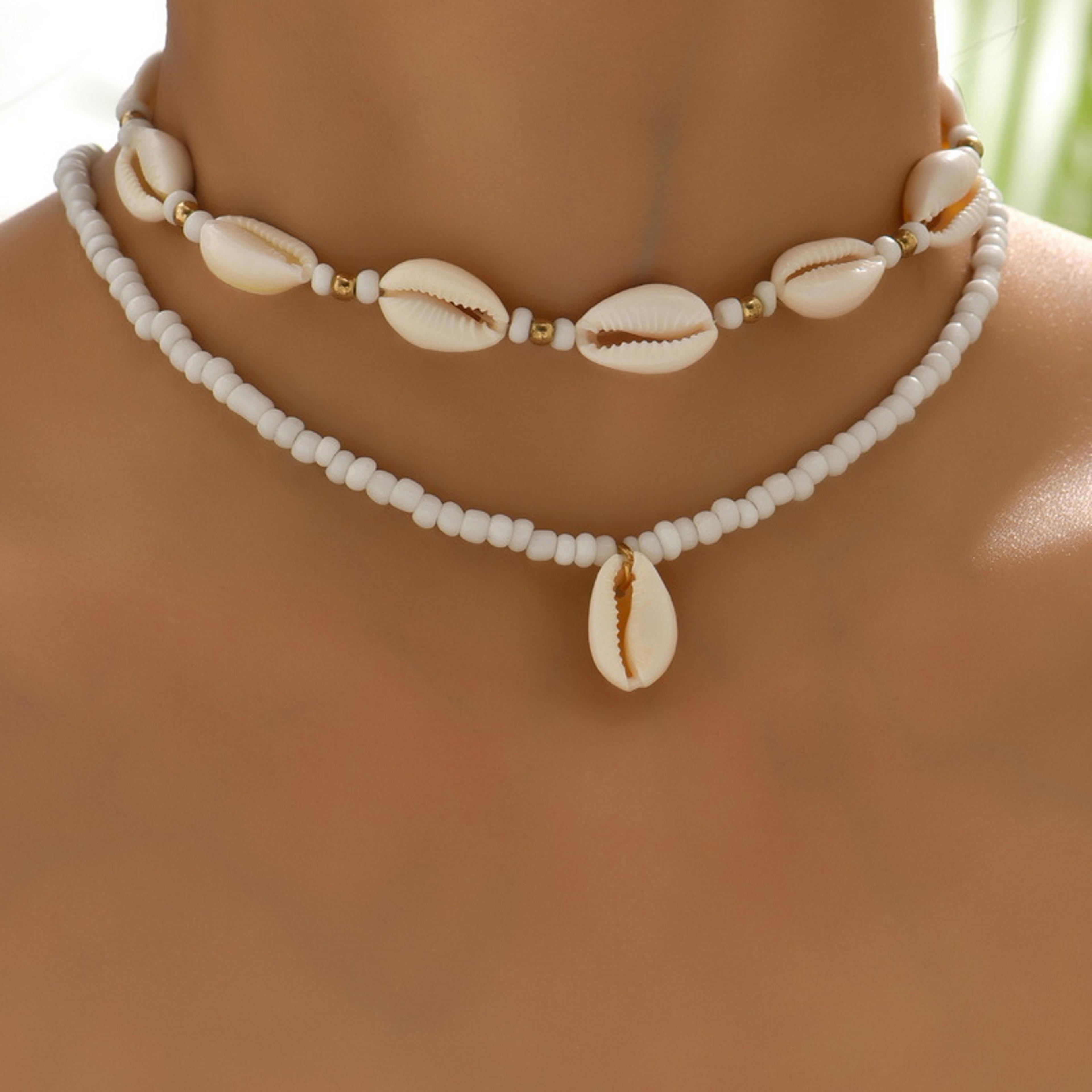 double layer seashell choker necklace natural boho beach jewelry for women