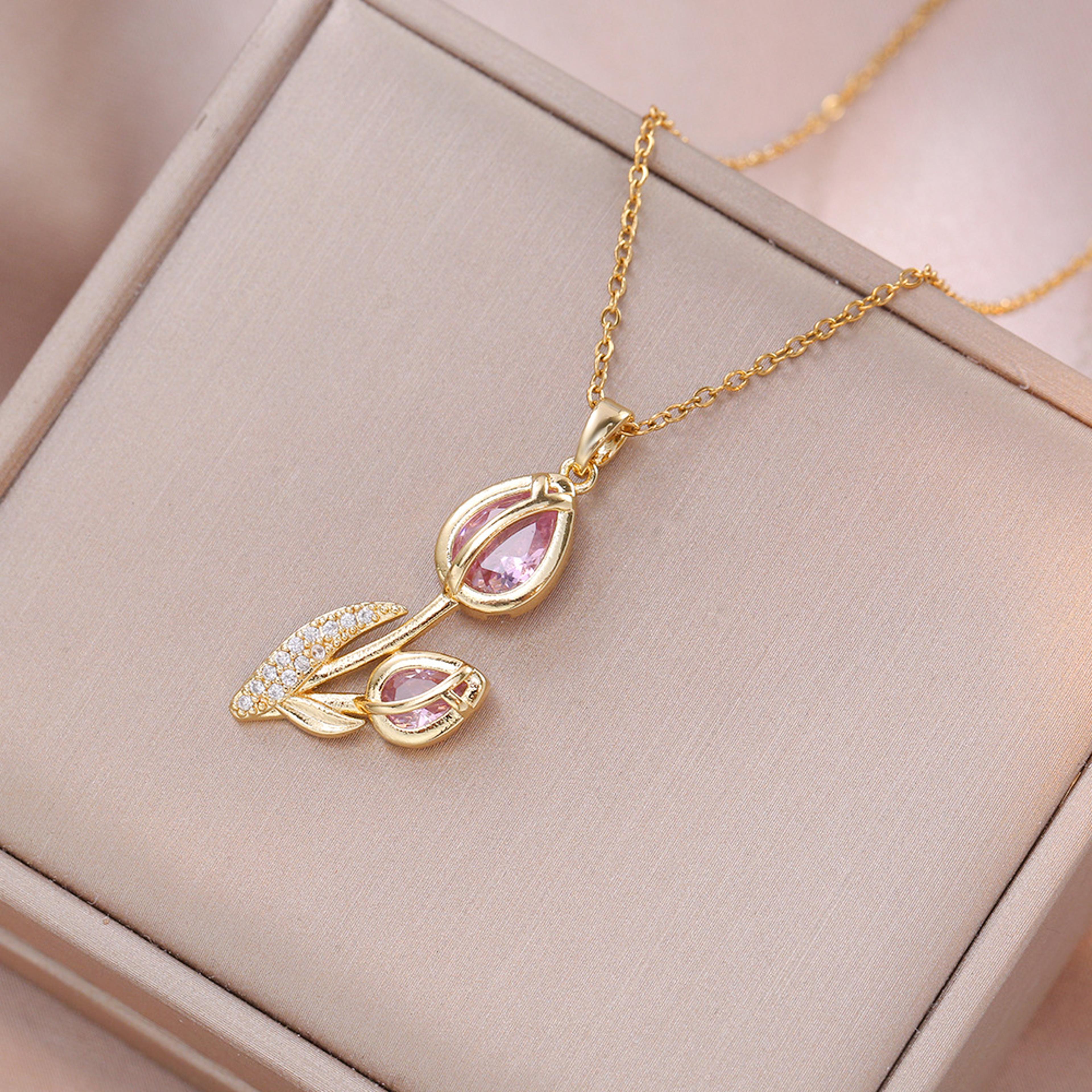 elegant enamel tulip flower pendant necklace for women floral choker jewelry gift