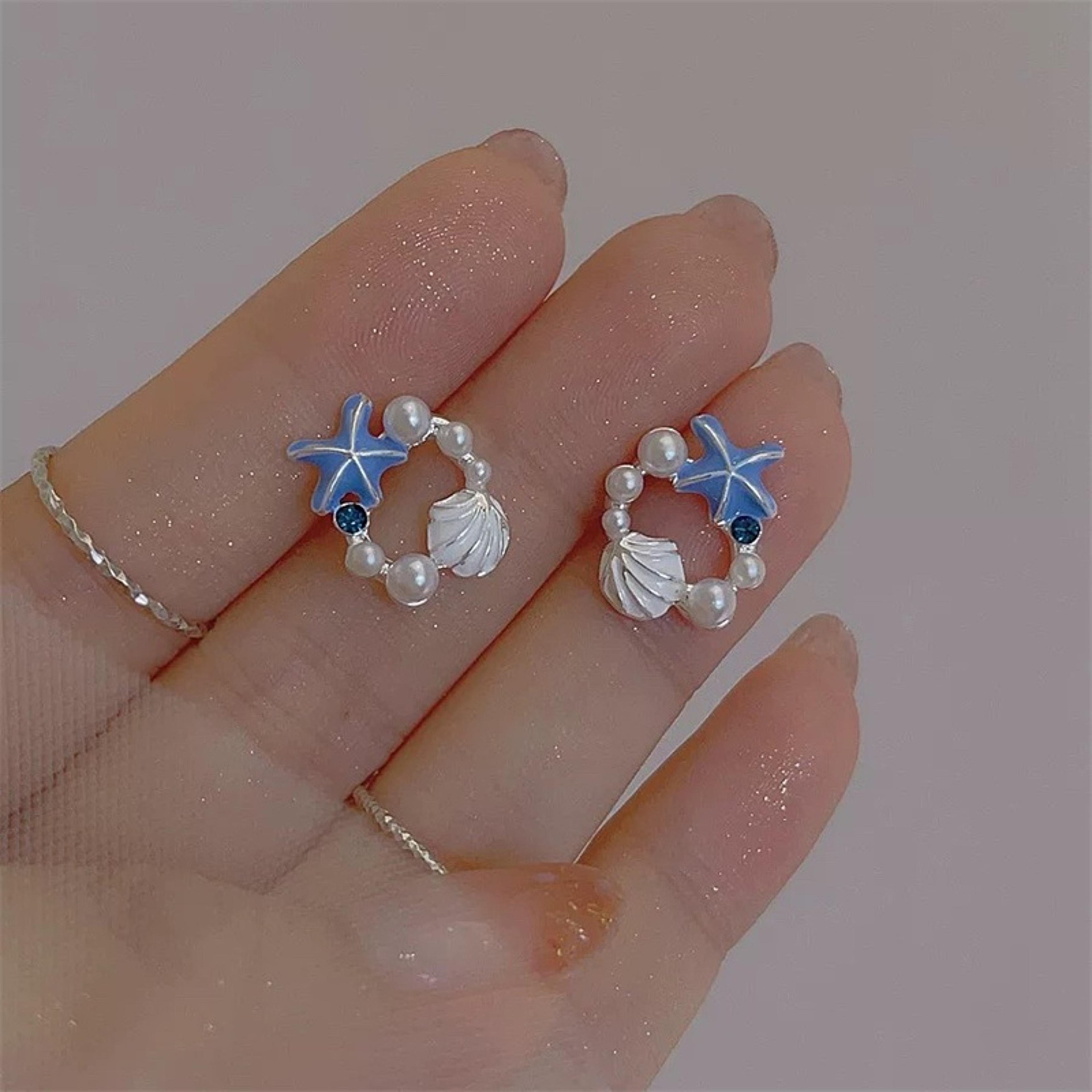 trendy ocean style pearl starfish earrings blue shell jewelry for women