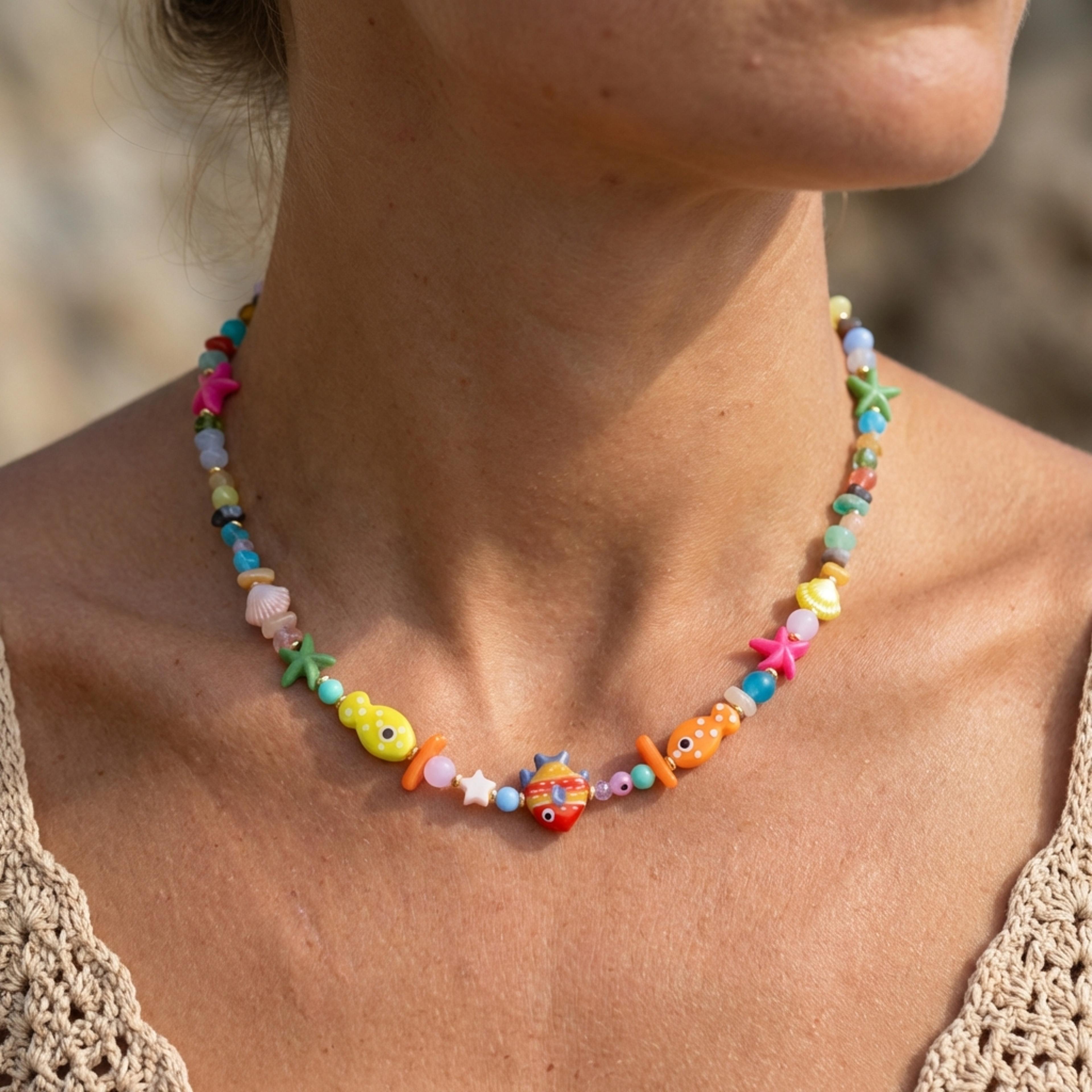 dopamine fish starfish beads necklace for women bohemian shell beach jewelry gift