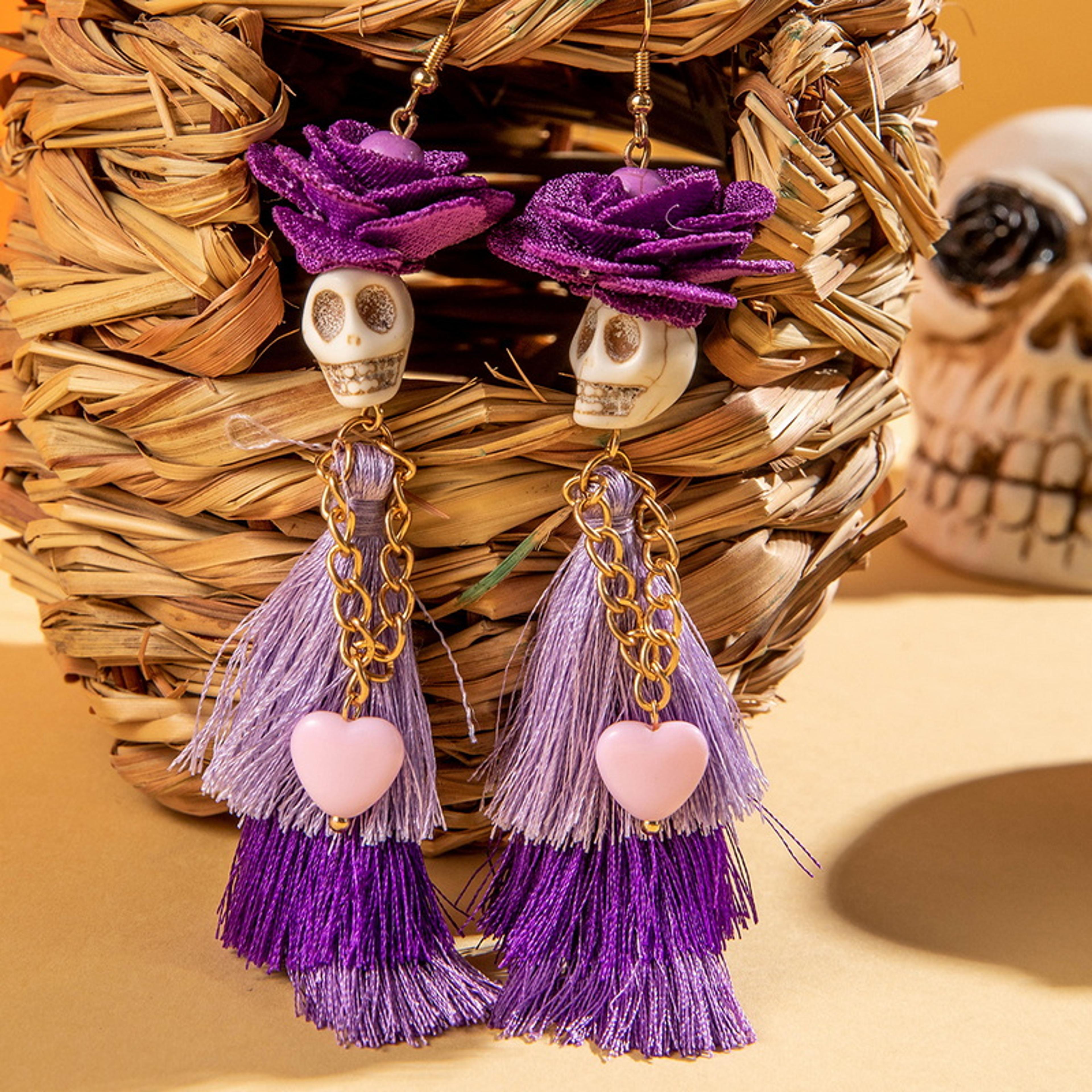 halloween skeleton bride skull tassel earrings gothic drop jewelry for women party gift