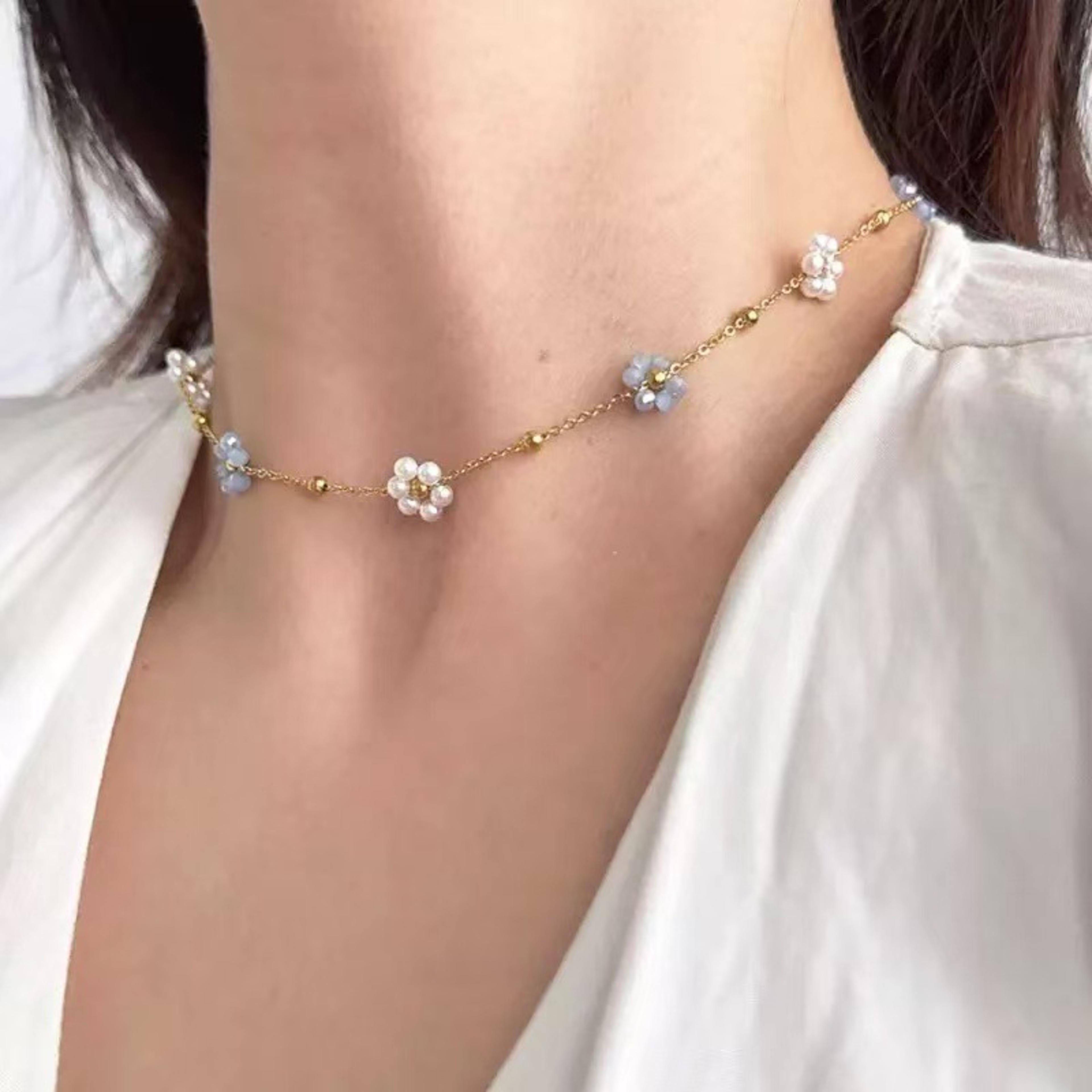 pearl flower bracelet necklace set for women elegant minimalist jewelry gift