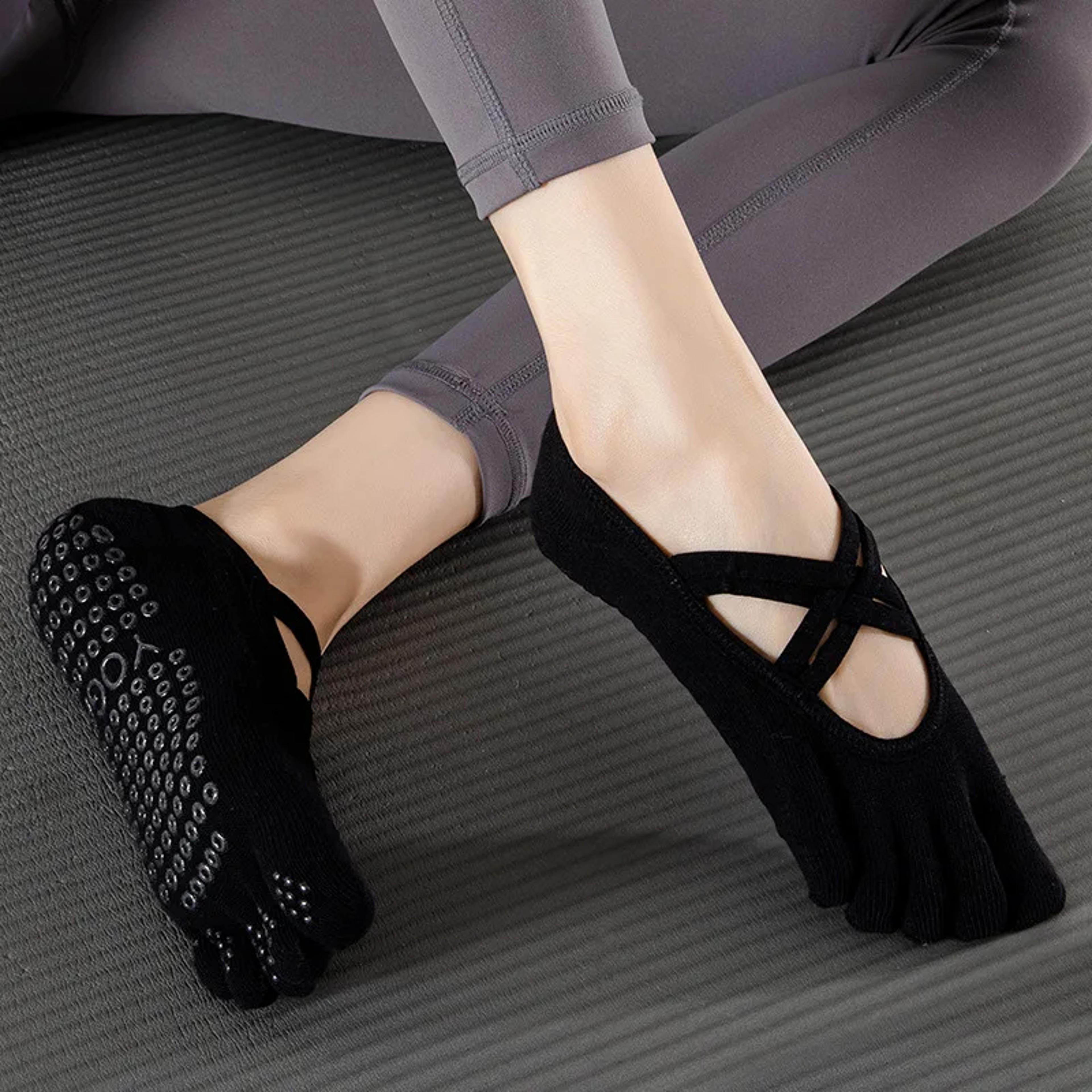 women five toe yoga socks non slip pilates grip socks with breathable backless design