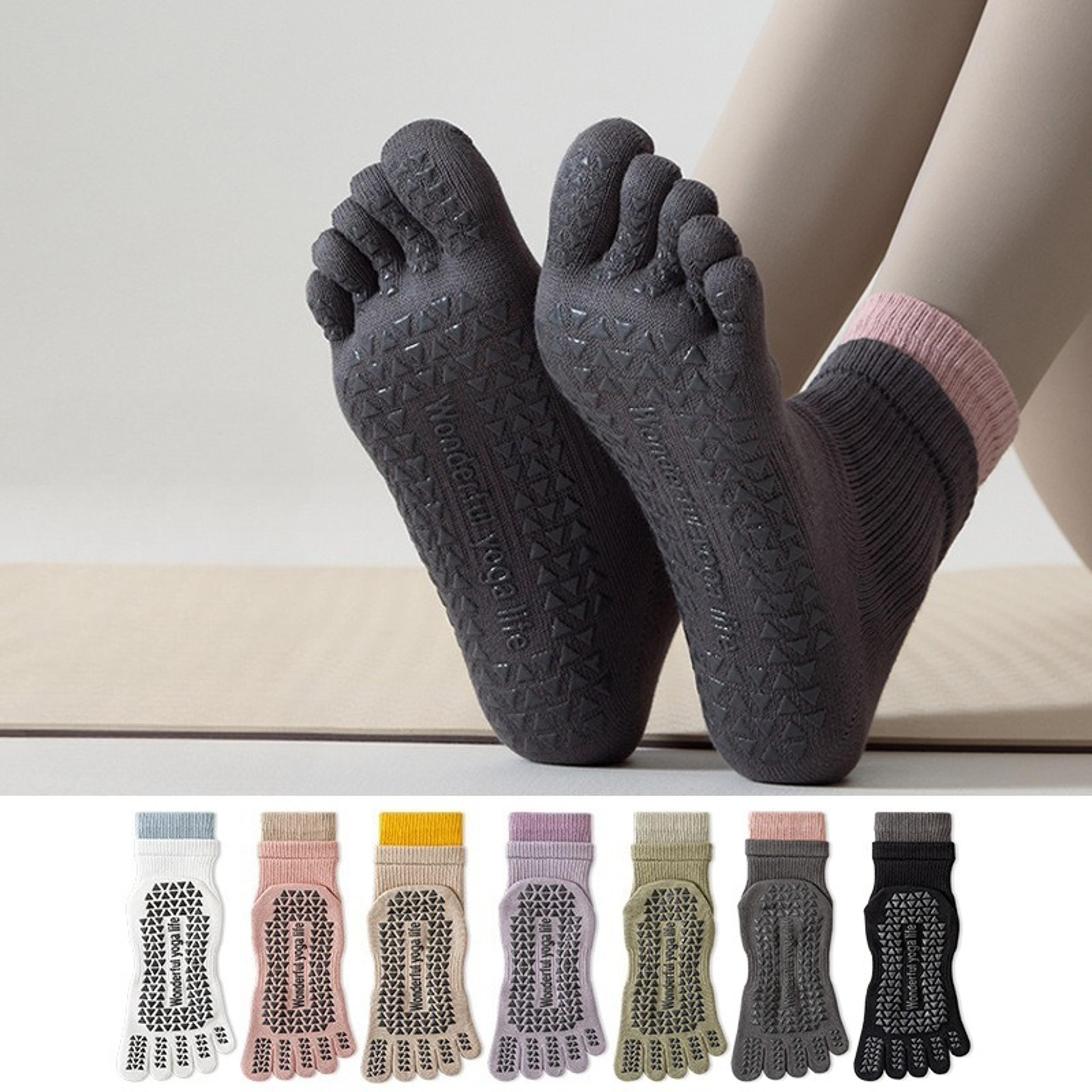 five toe yoga socks for women non slip grip pilates socks with breathable cotton comfort