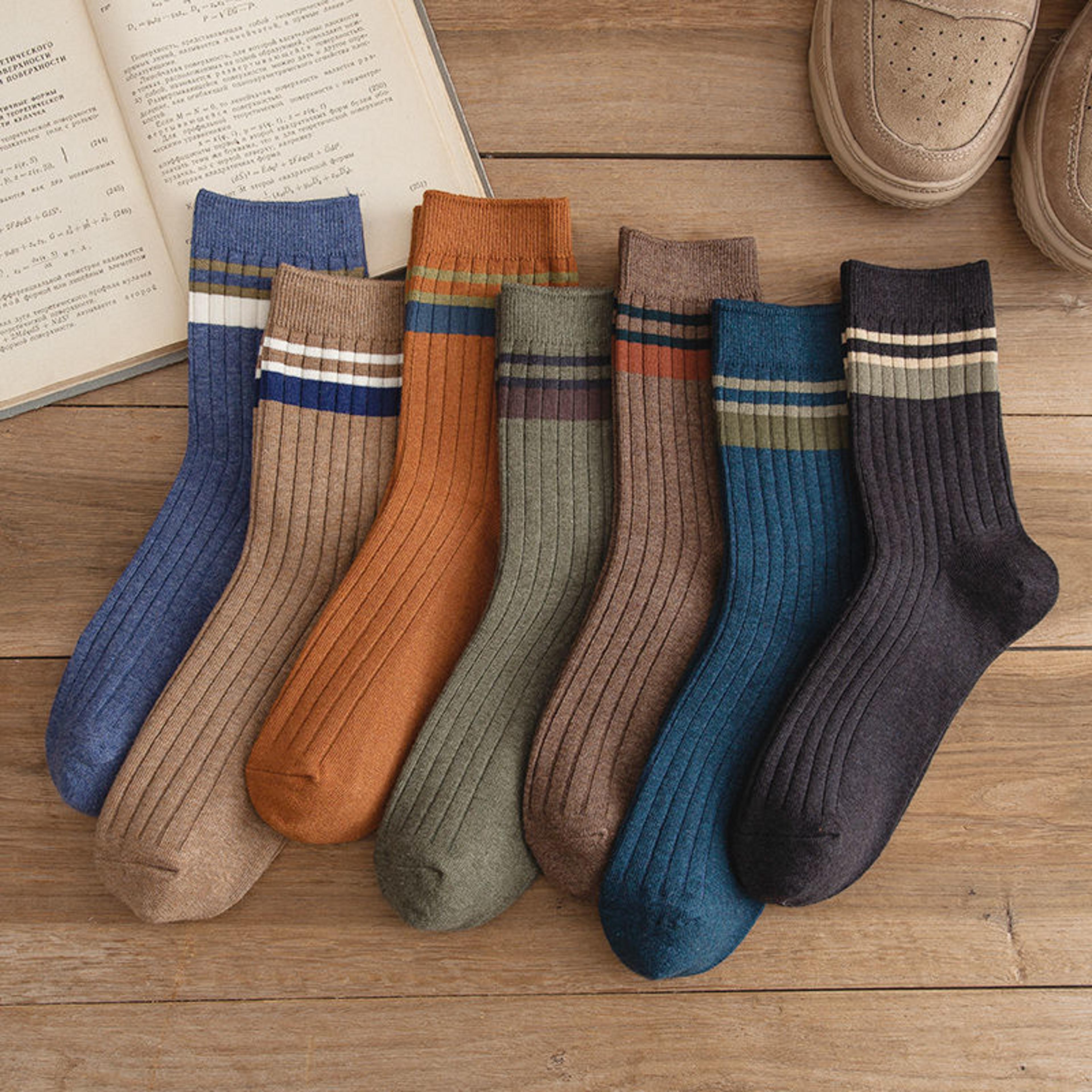 mens striped crew socks retro casual long socks for everyday style