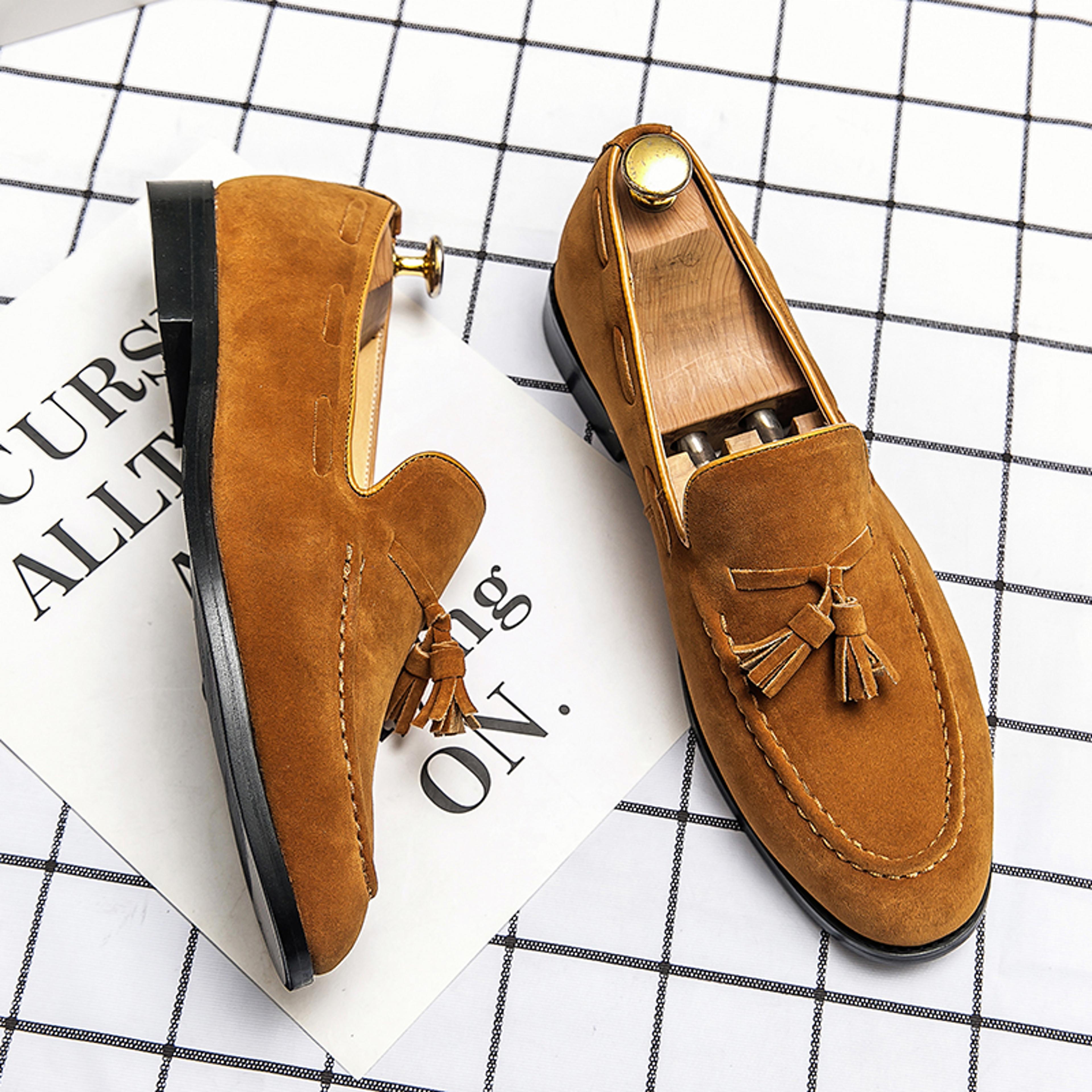 mens suede tassel loafers comfortable slip on driving shoes with anti slip sole
