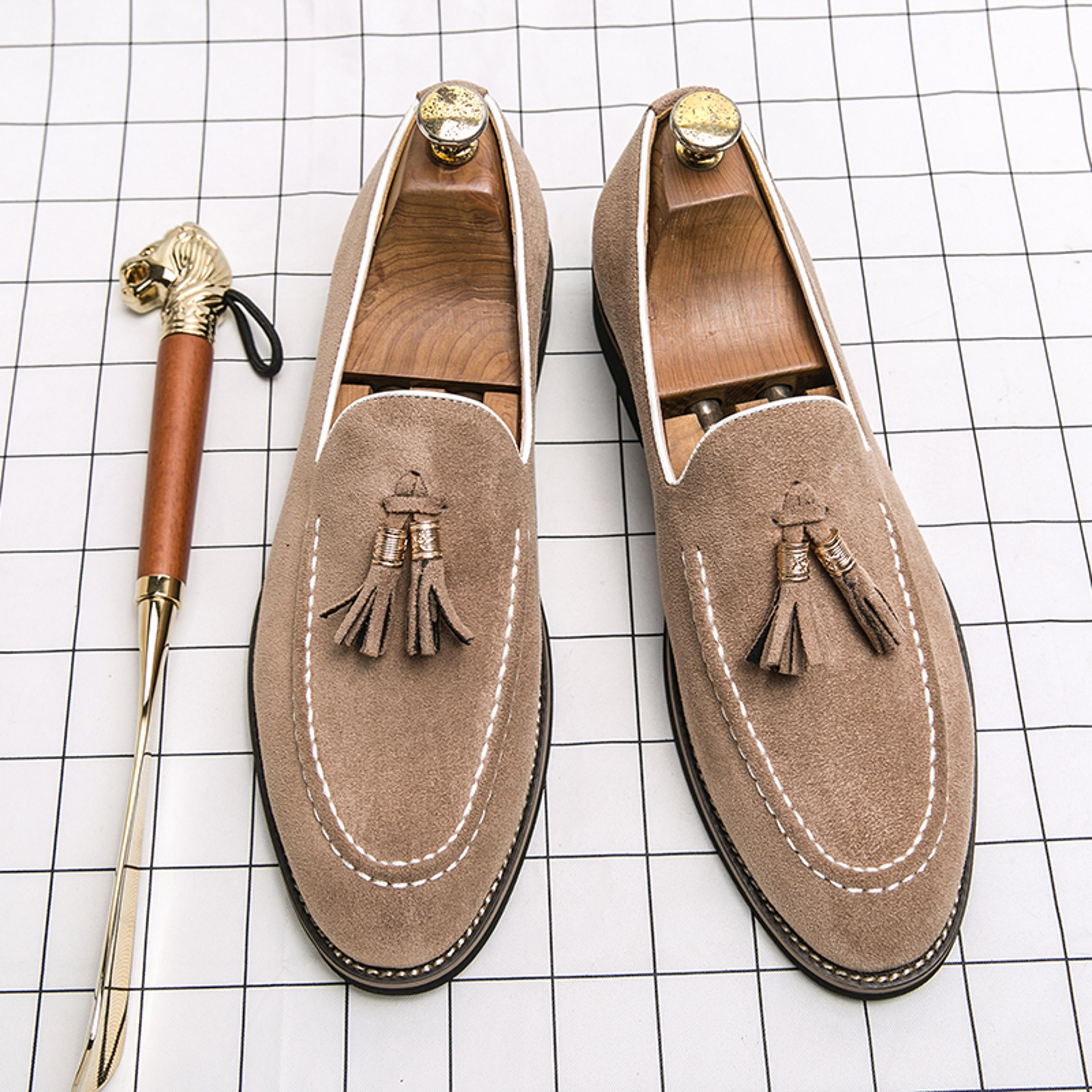 mens tassel suede loafers pointed toe slip on driving shoes