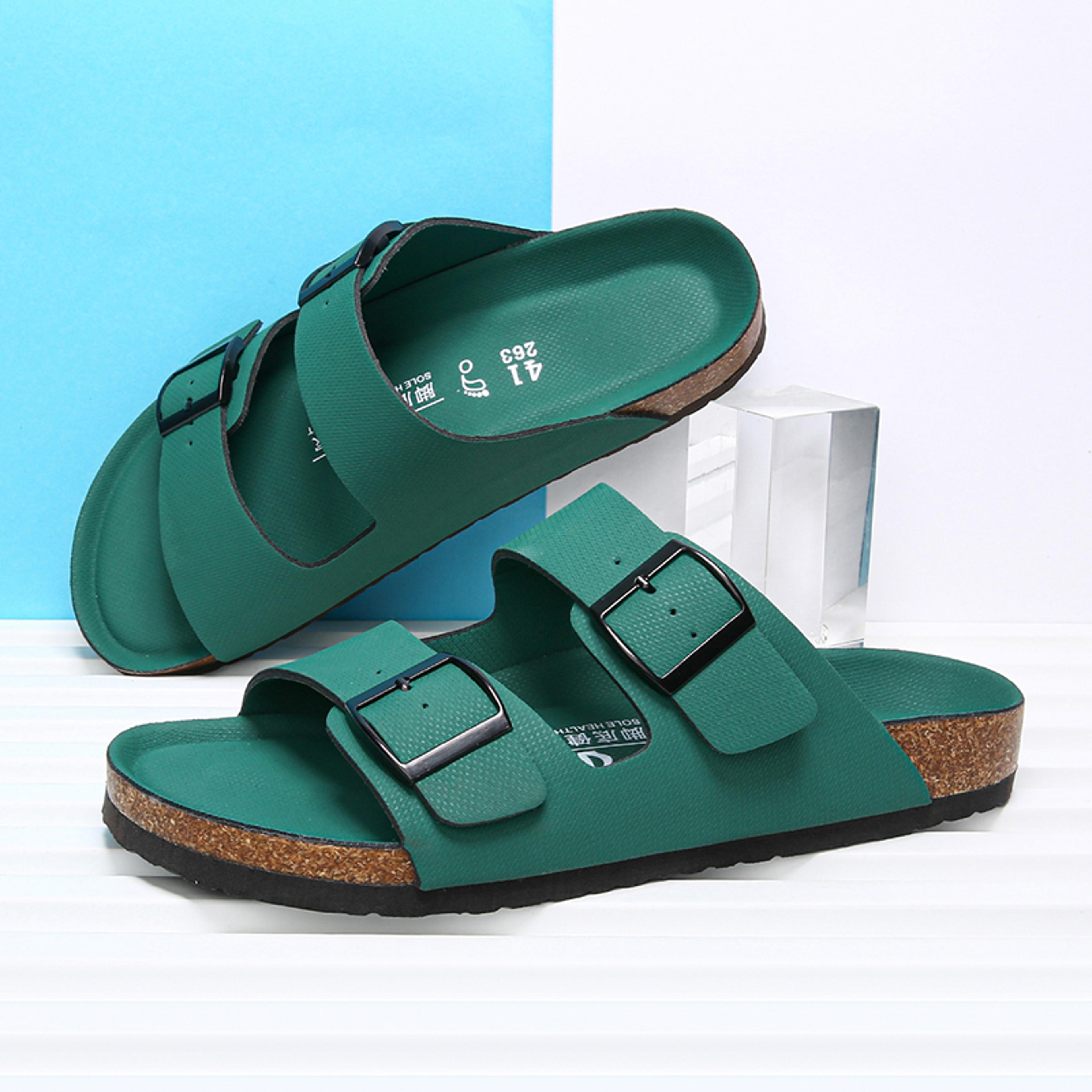 comfort cork footbed sandals double buckle unisex summer slip on slides