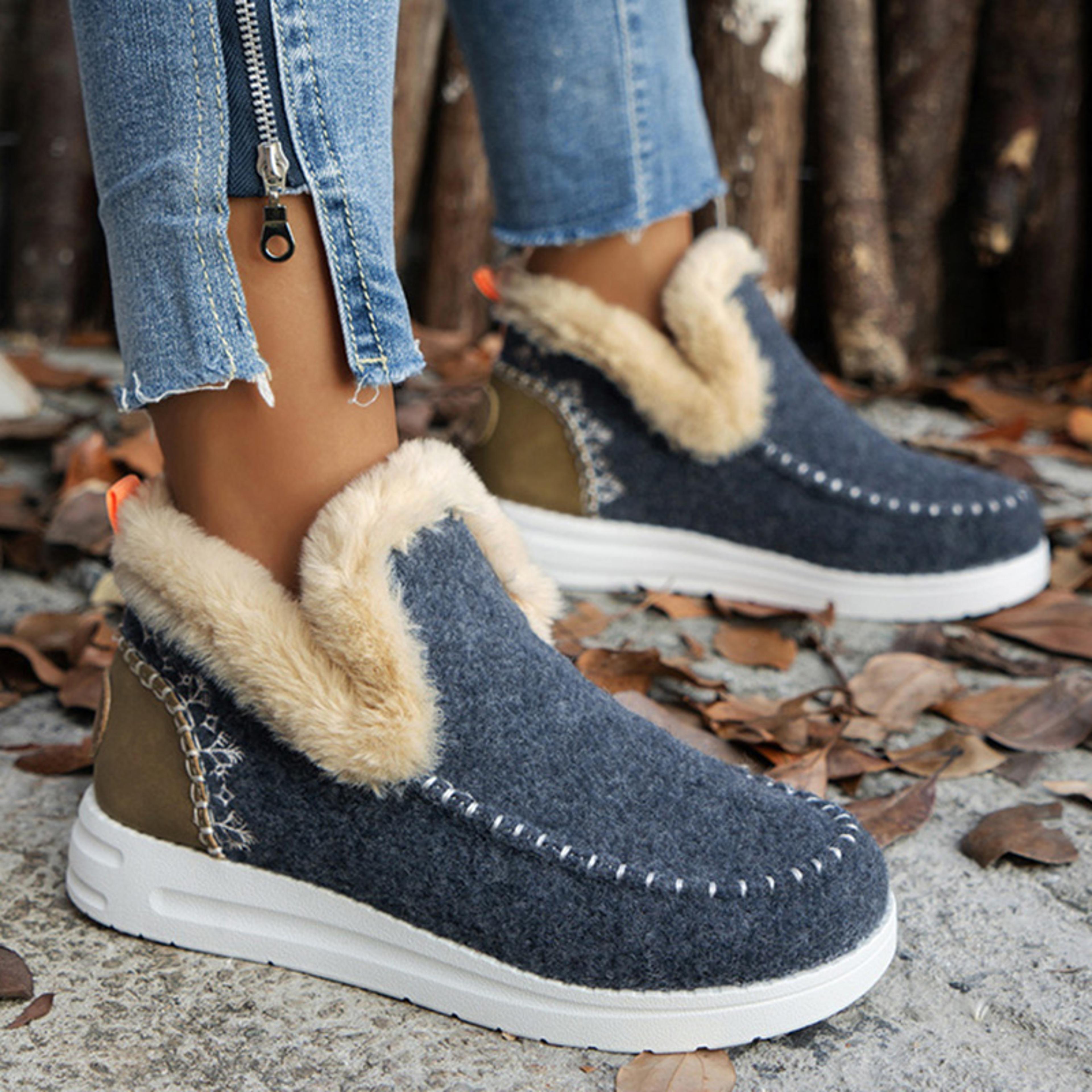 plush platform snow boots for women warm slip on winter ankle boots