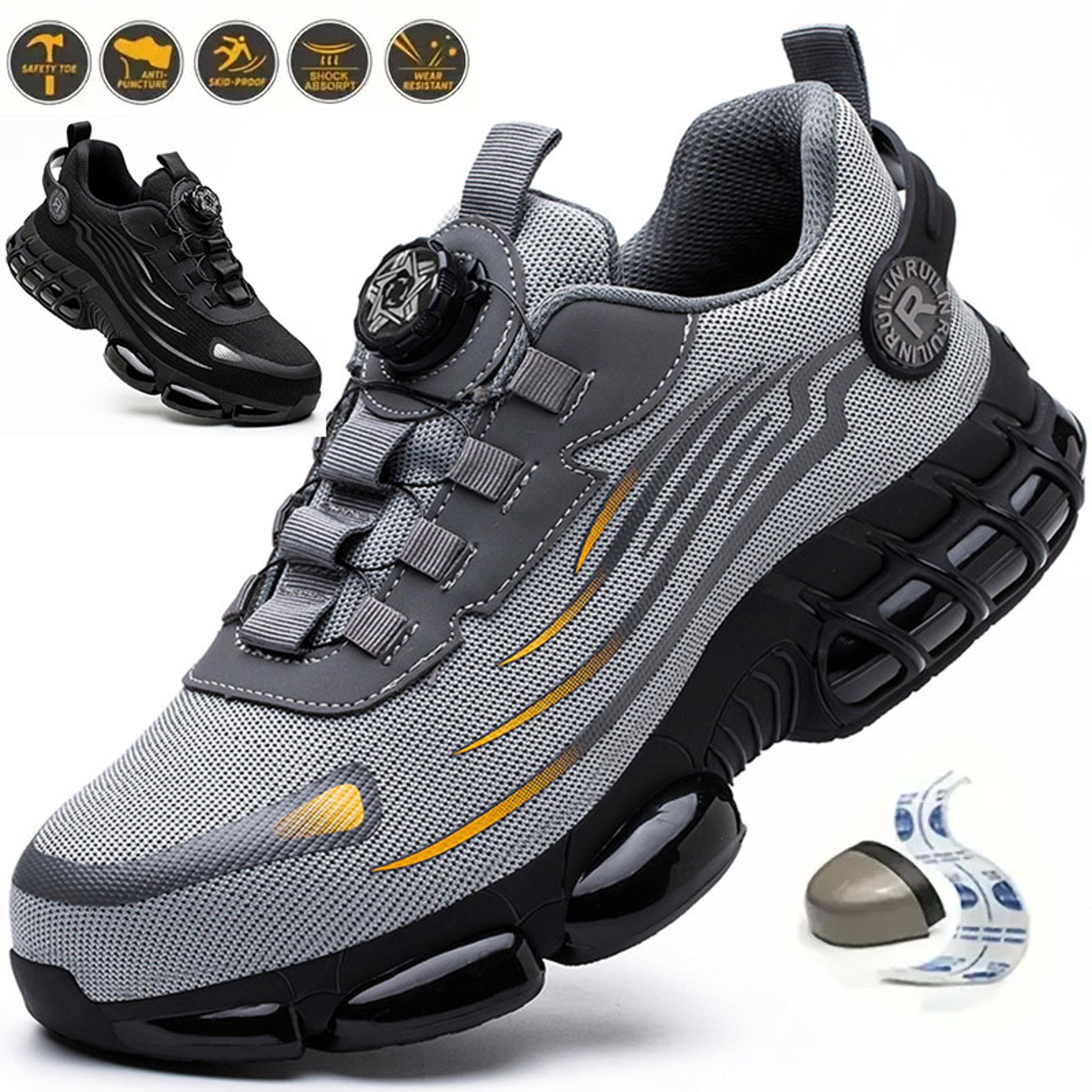 rotating button steel toe safety shoes for men anti puncture lightweight work sneakers