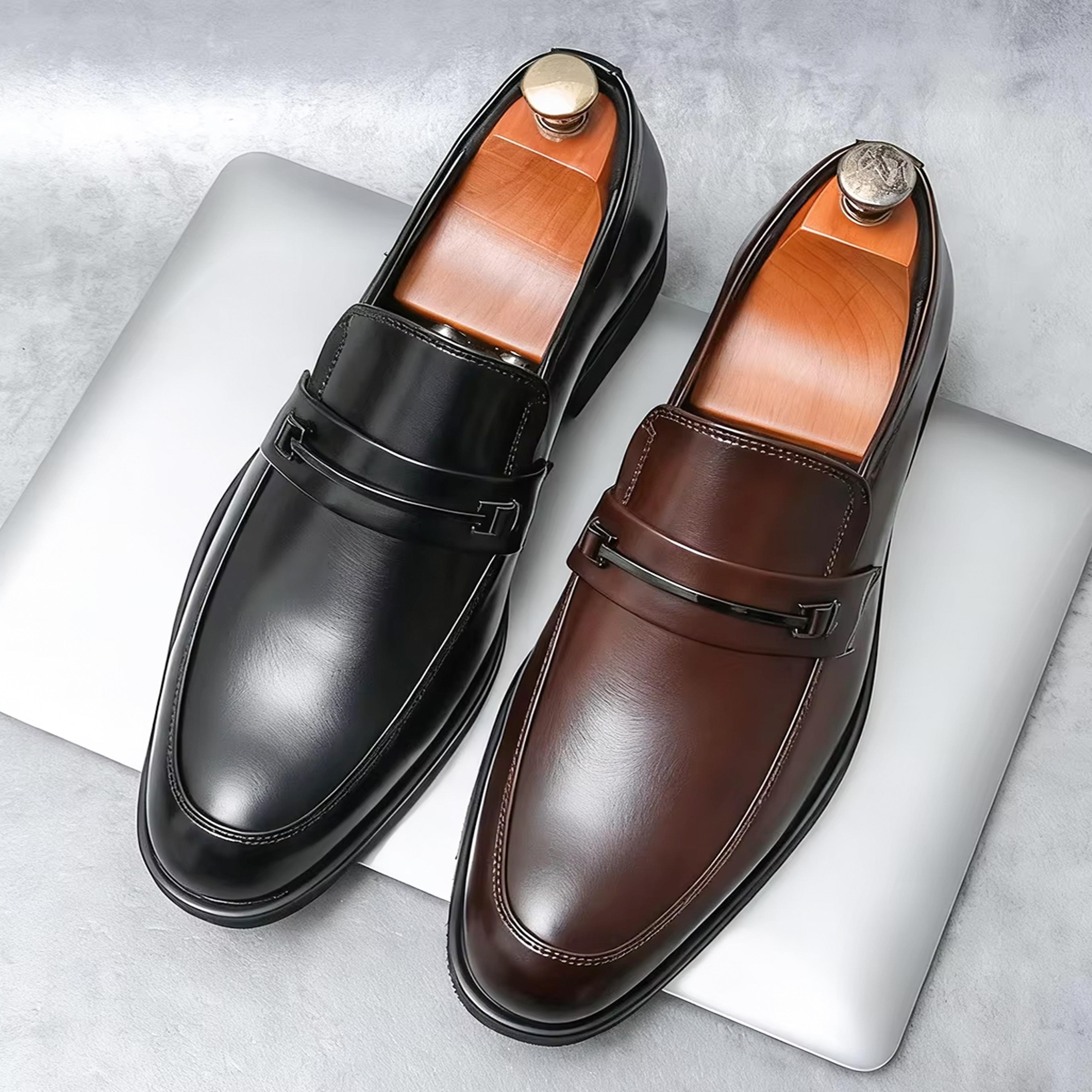 classic mens formal leather slip on loafers with non slip rubber sole