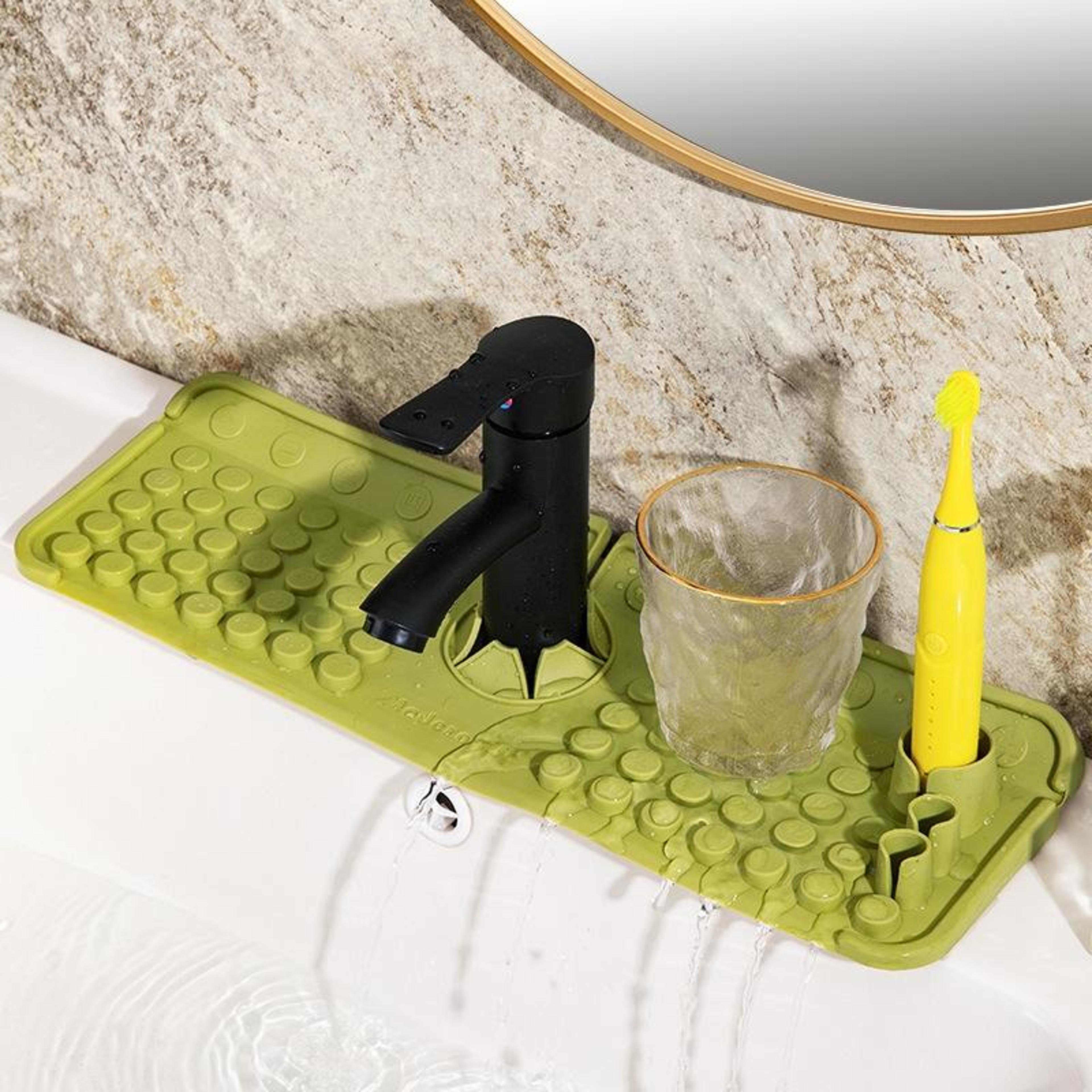 silicone faucet drain mat with splash guard and sink organizer for dry, clean countertops