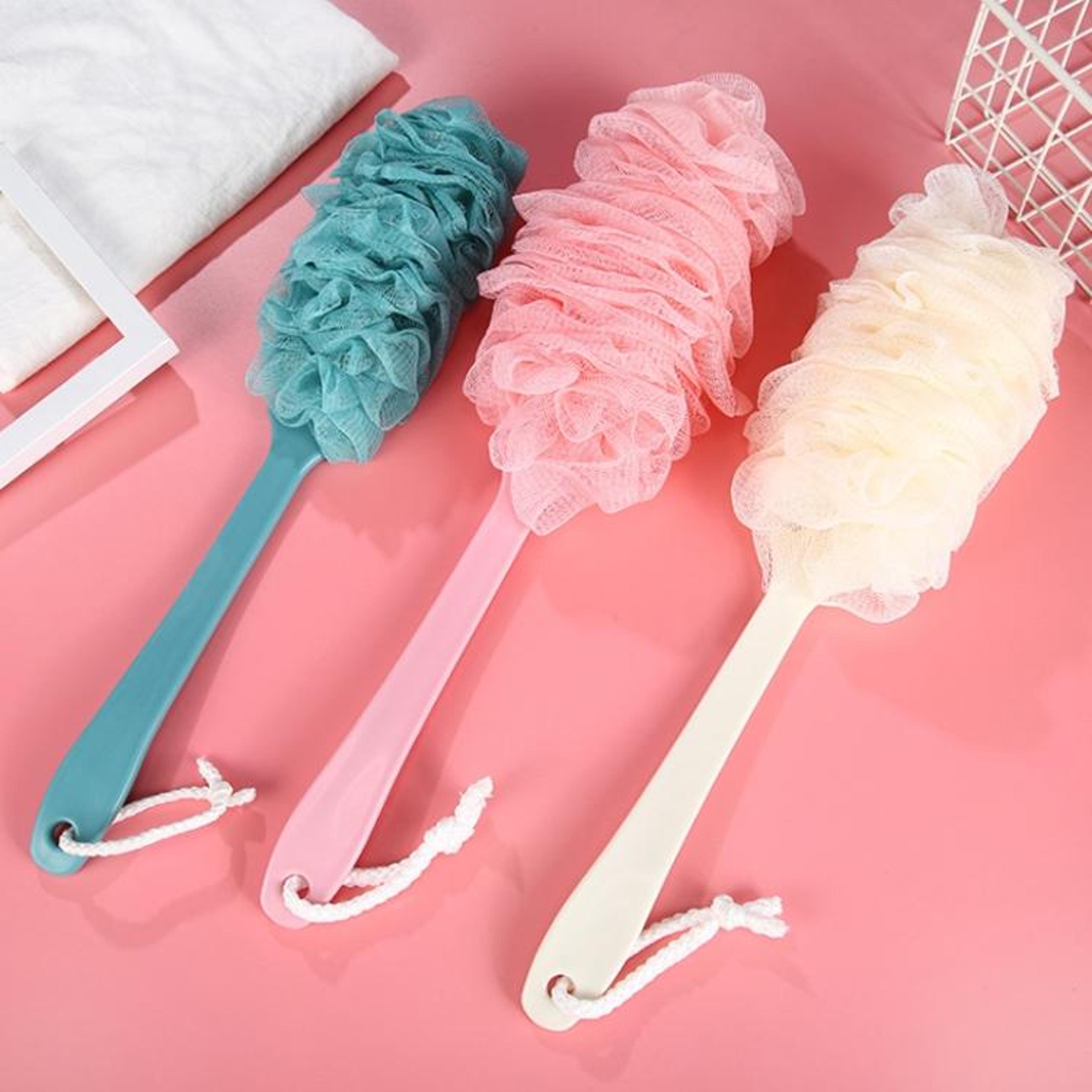non slip long handle bath brush for back exfoliation soft mesh shower scrubber
