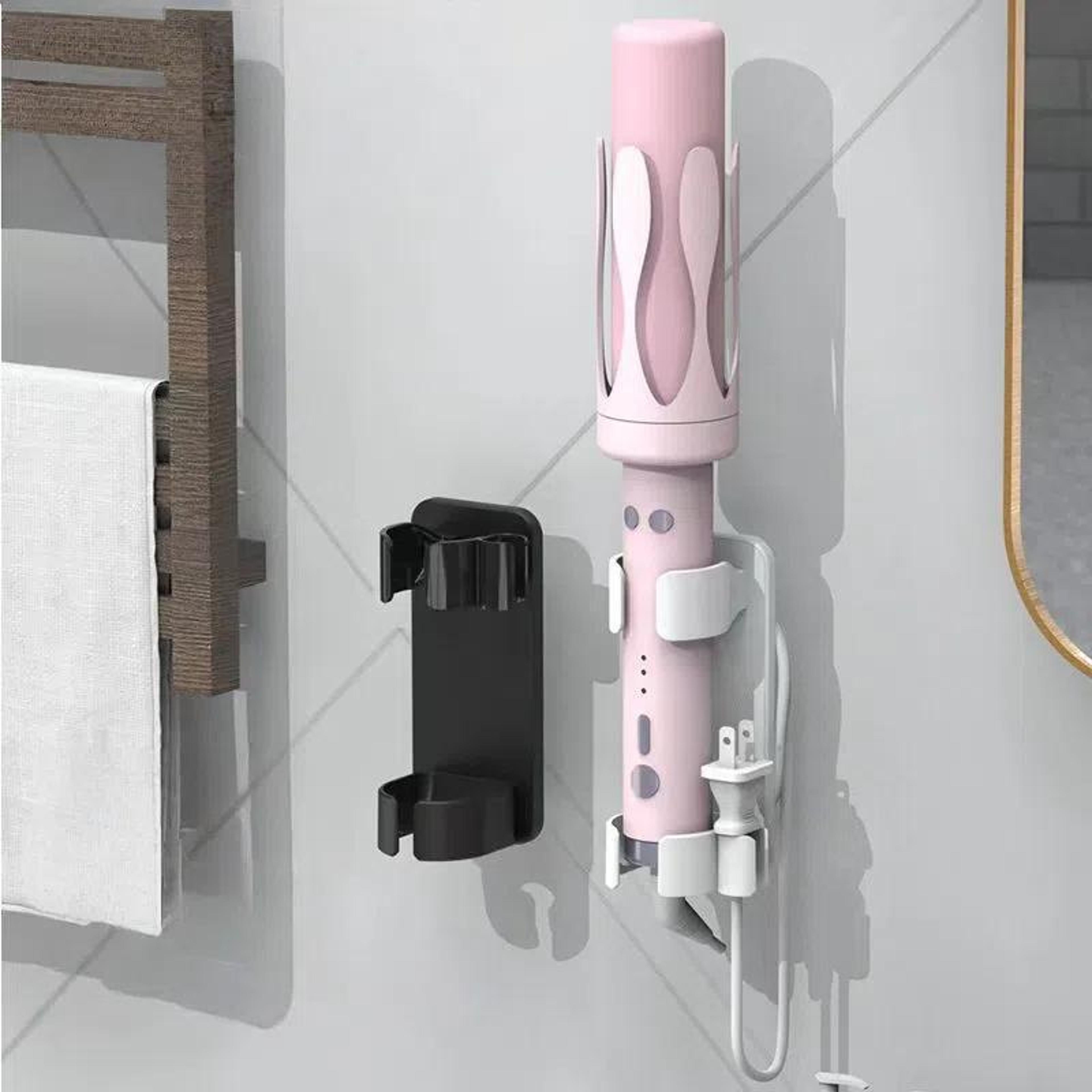 wall mounted curling iron holder with cord organizer and adjustable clamp