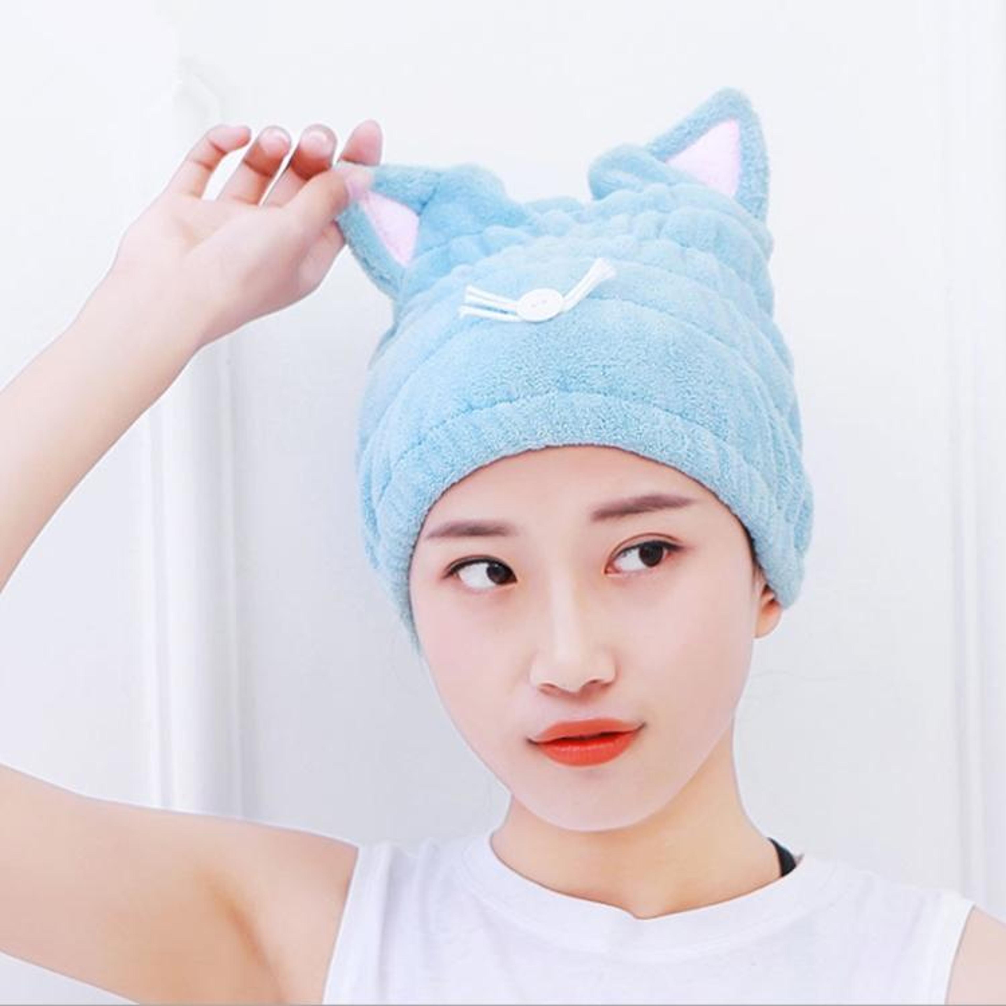 coral fleece hair drying cap with cat ears quick dry hair towel for women soft absorbent shower cap