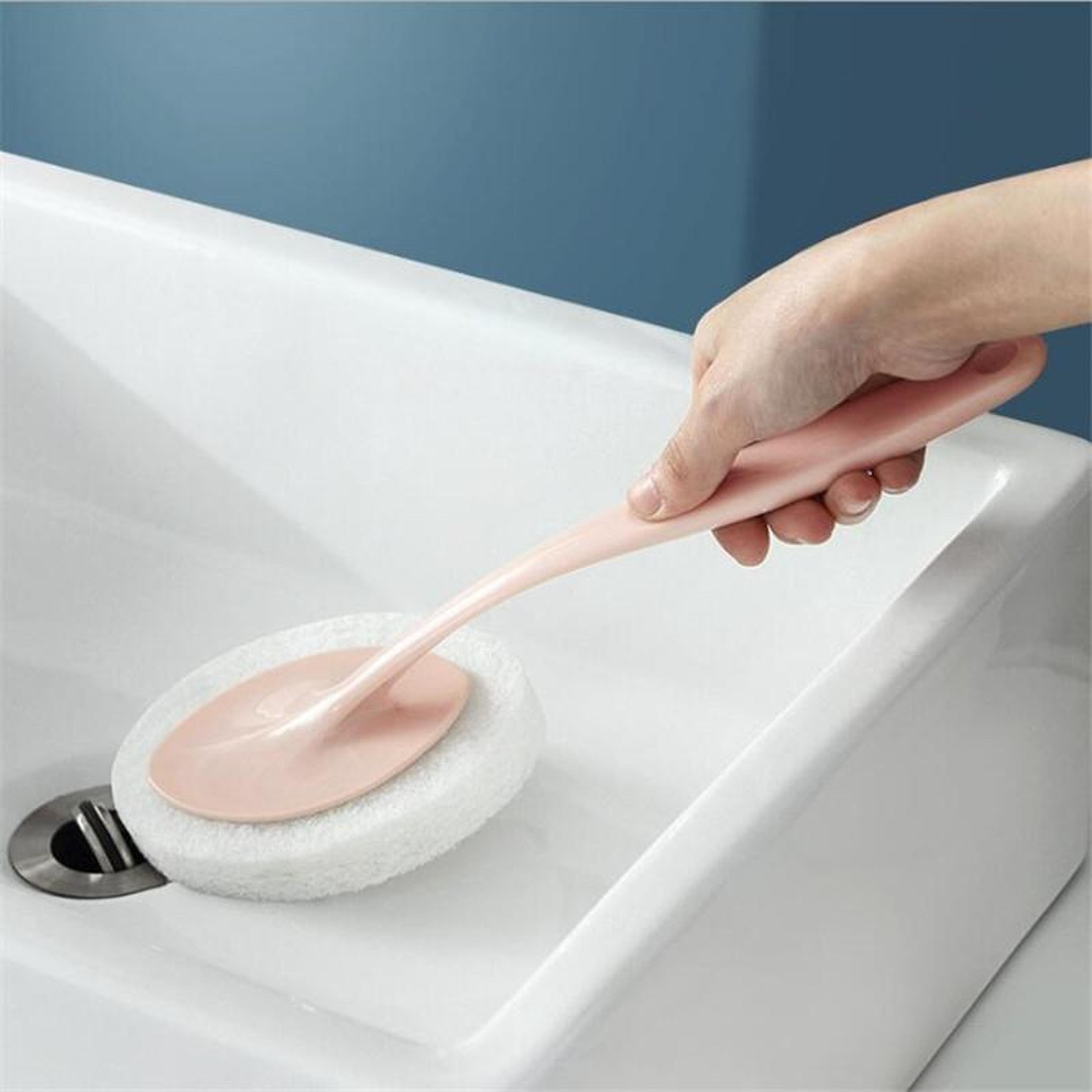 long handle bathroom cleaning brush with replaceable sponge head floor tile scrubber