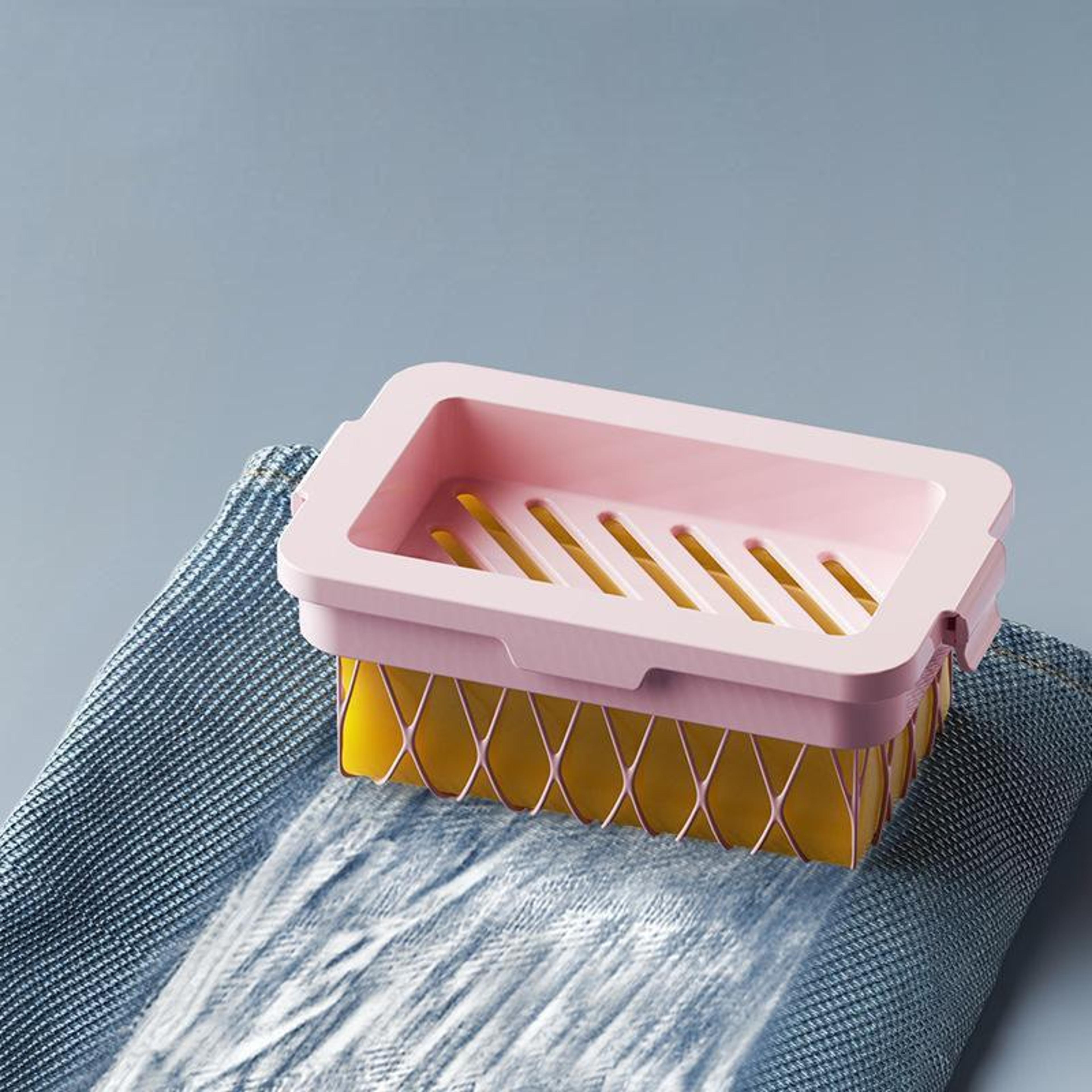 anti slip soap holder with drain tray & elastic mesh soap saver box for bathroom & kitchen
