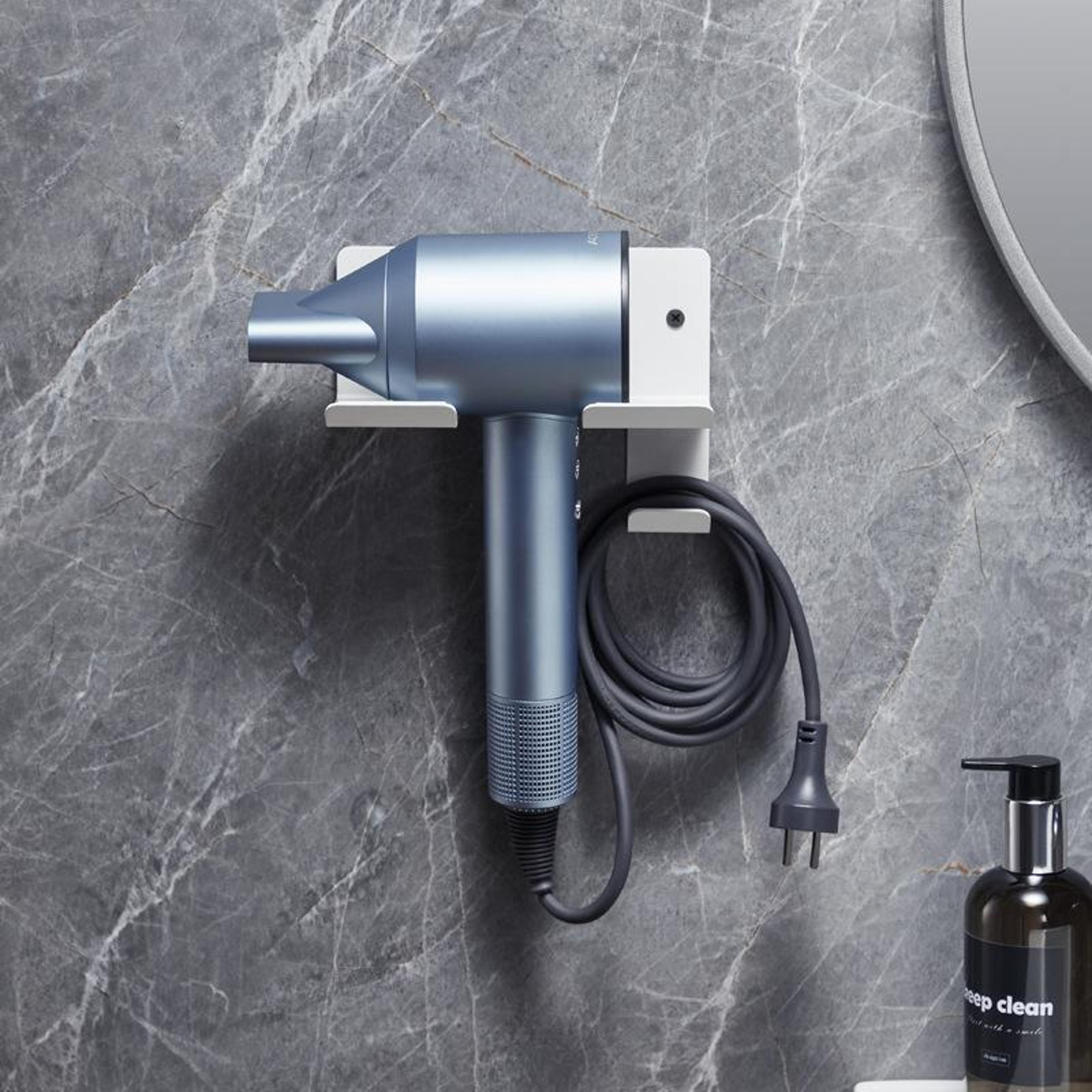 wall mounted hair dryer holder with cord organizer space saving bathroom storage rack