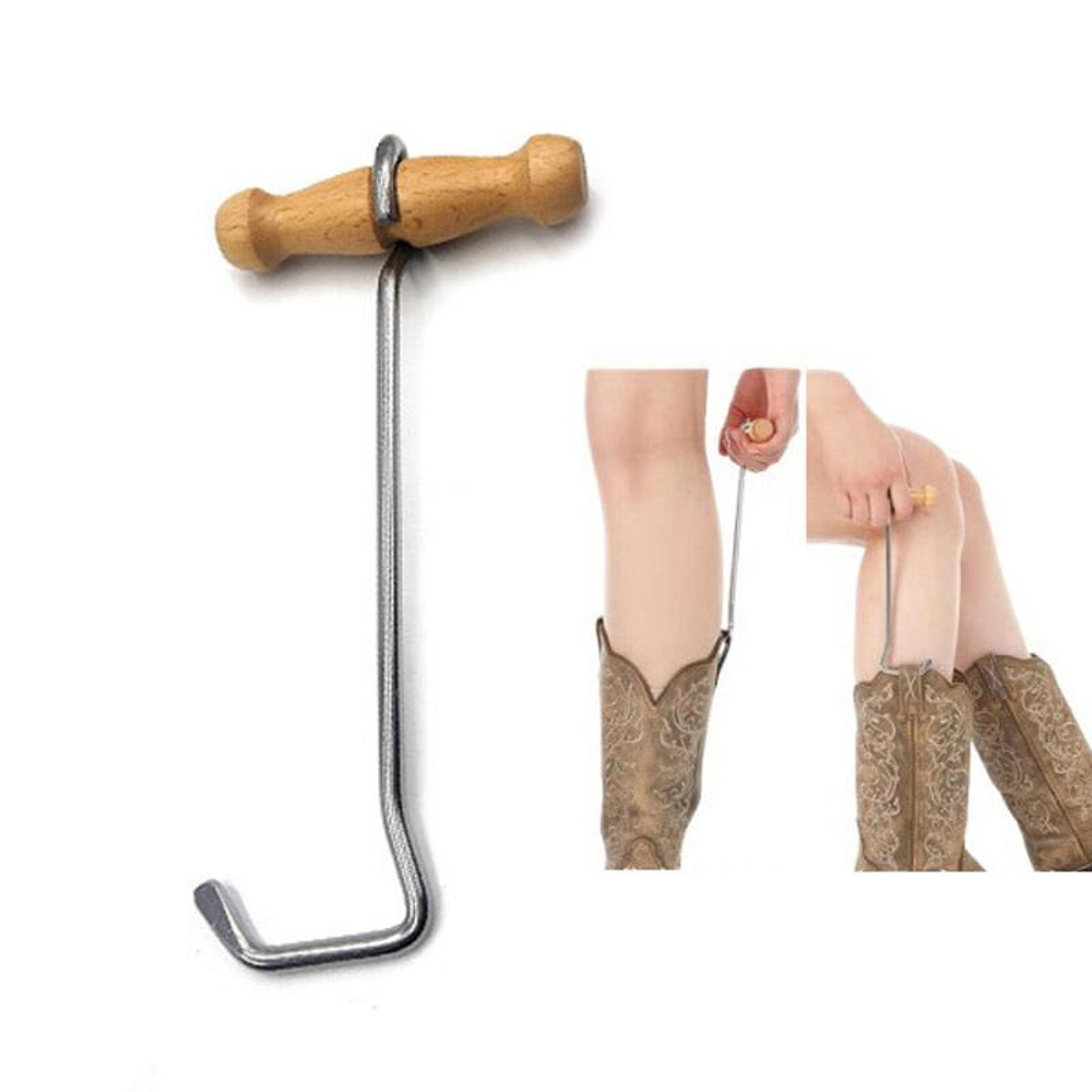 wood handle boot puller hook & long shoe horn for cowboy boots