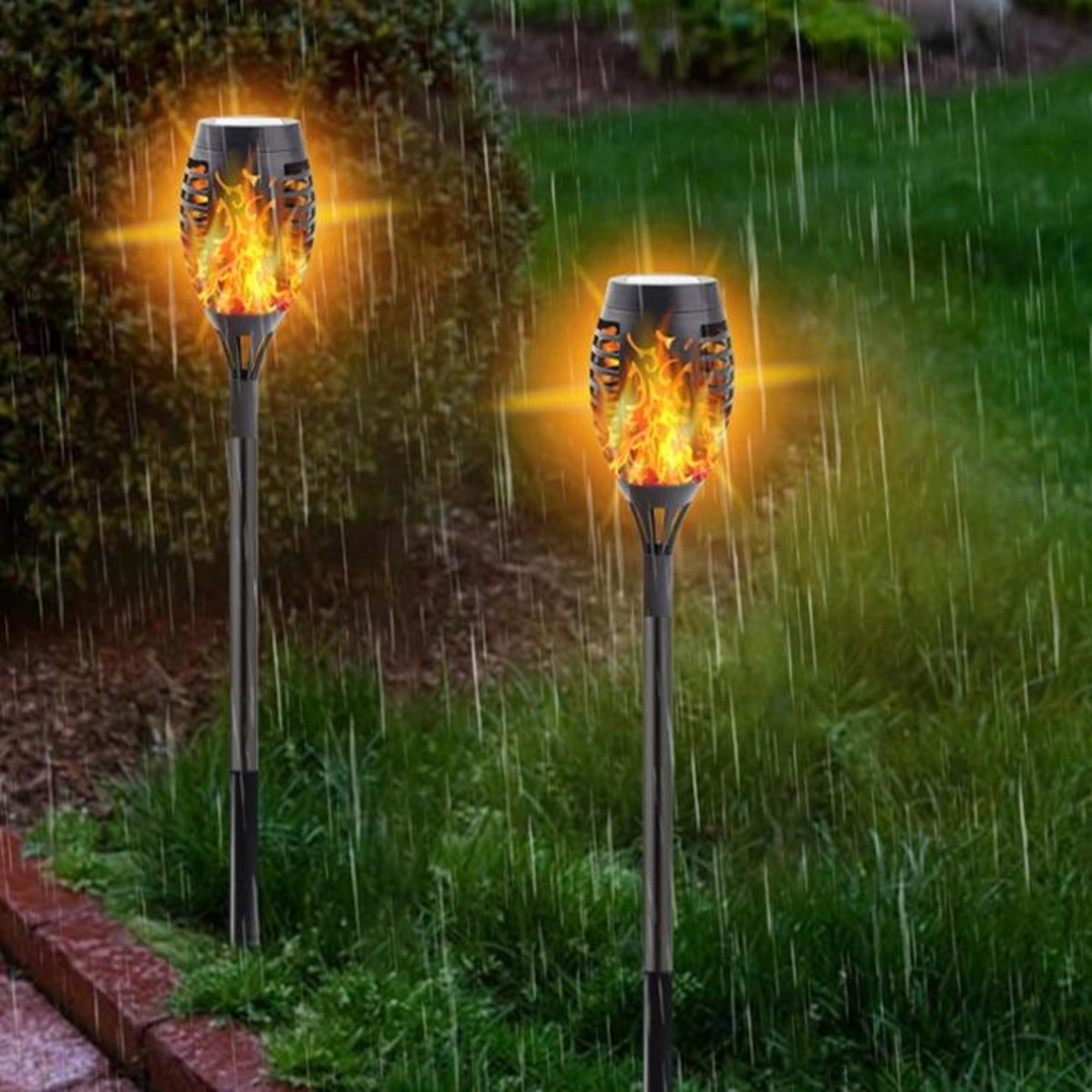 solar flame pathway lights 2 pack waterproof led garden torch lamps