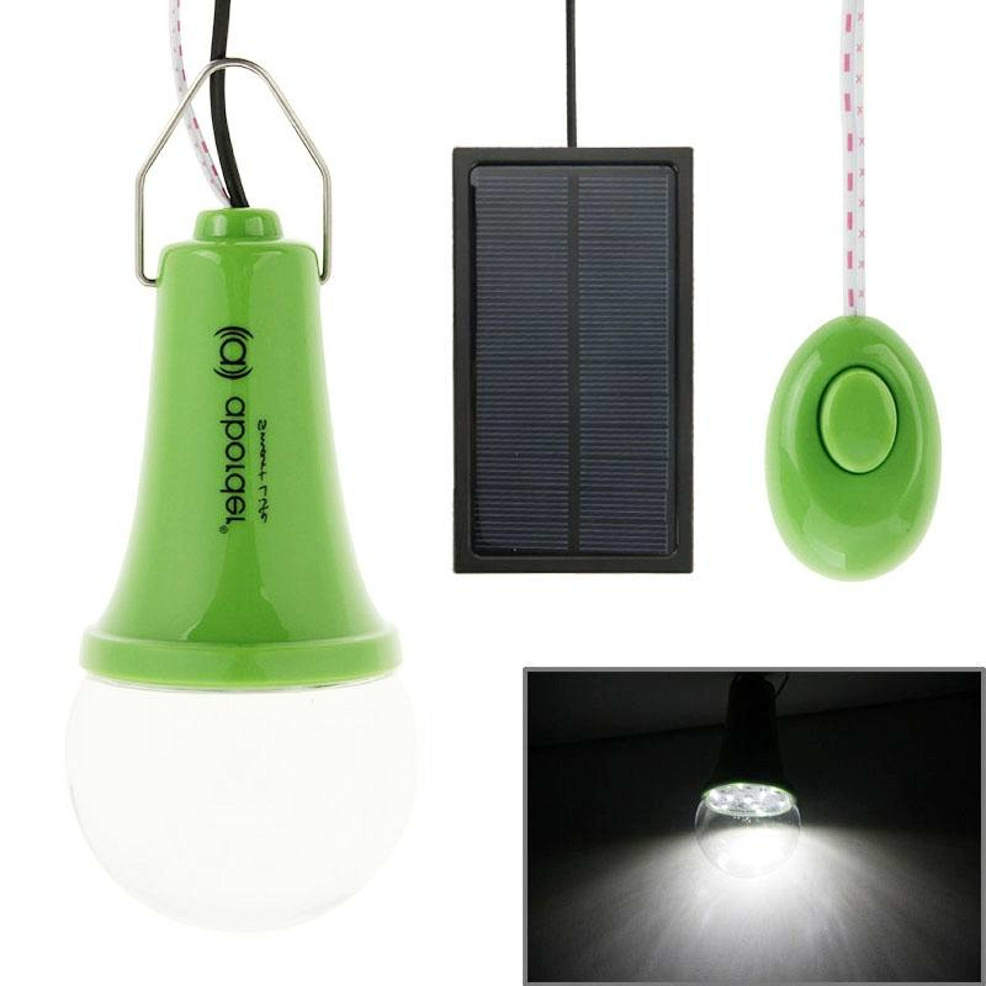 solar powered led camping light bulb with rechargeable battery & hanging hook