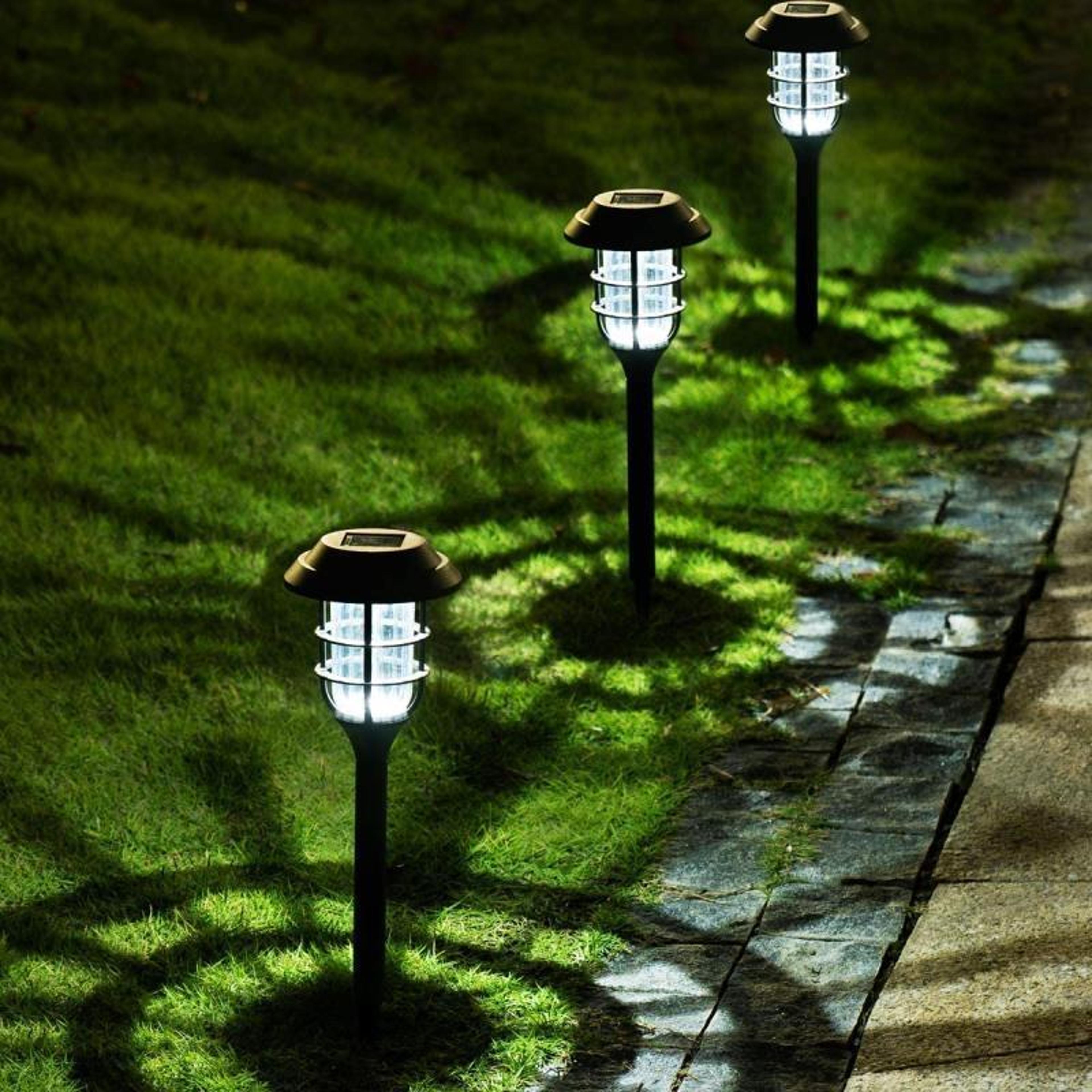 solar led striped lawn lights waterproof garden pathway stakes