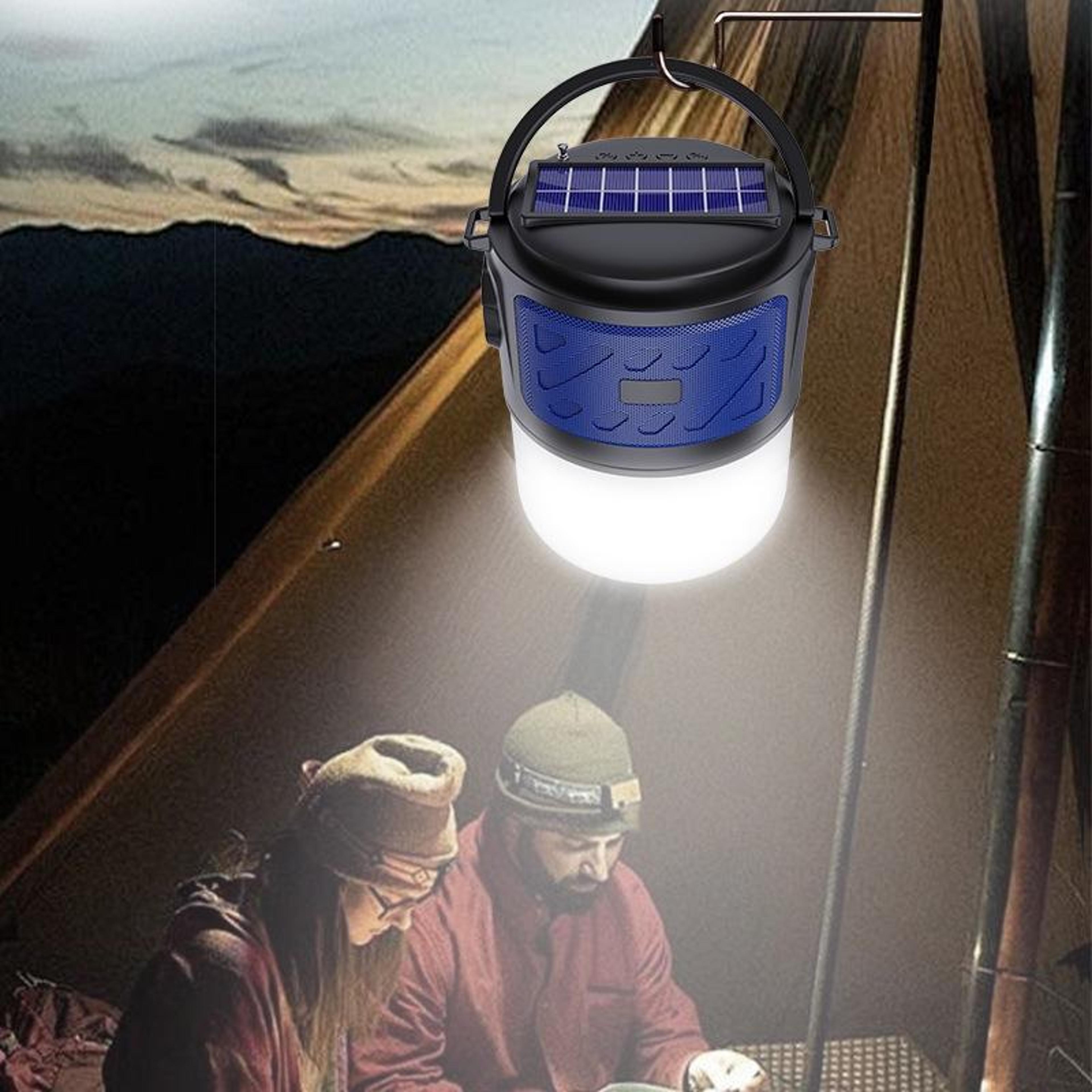solar camping bluetooth speaker lantern with fm radio & flashlight