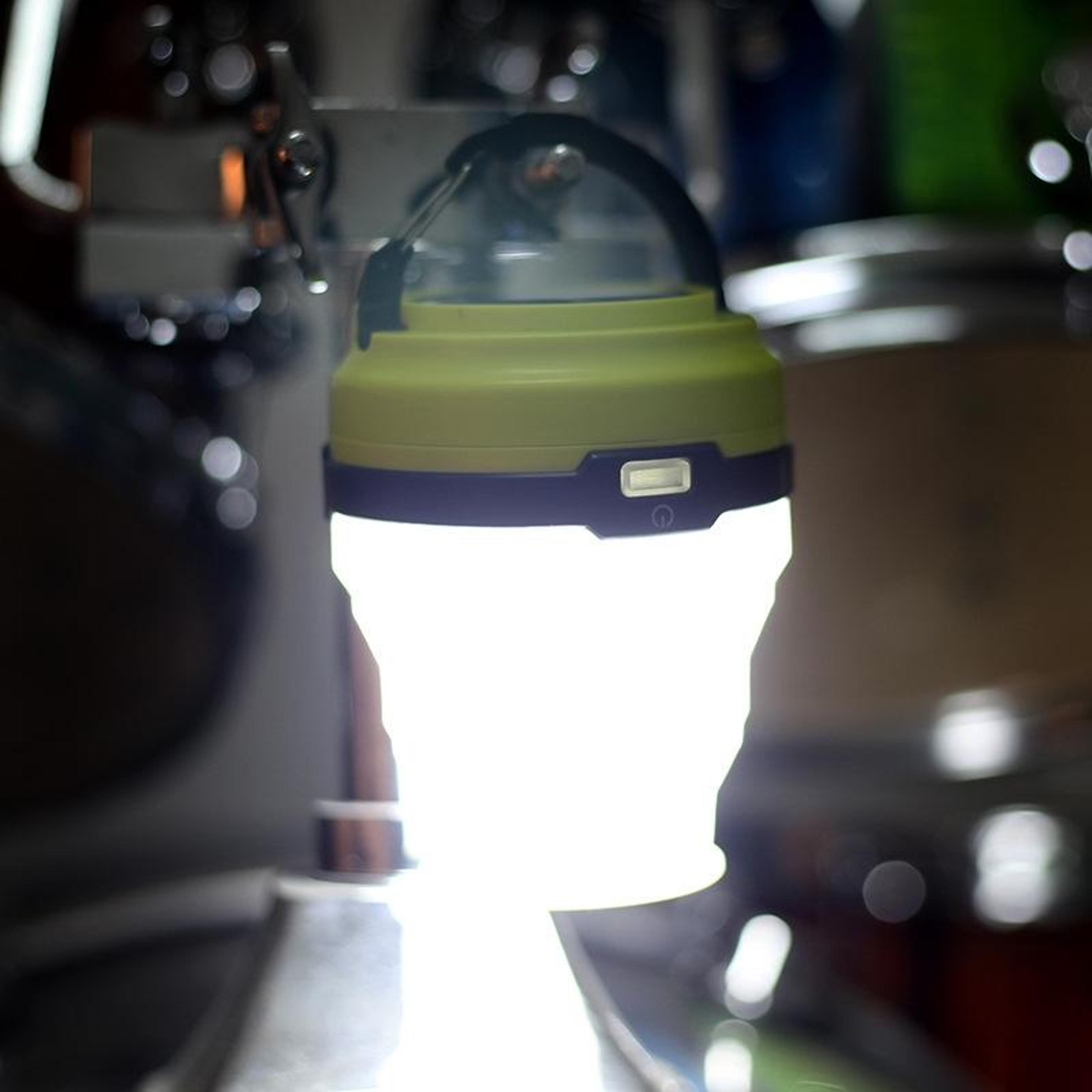 solar rechargeable camping lantern with usb power bank and retractable led tent light