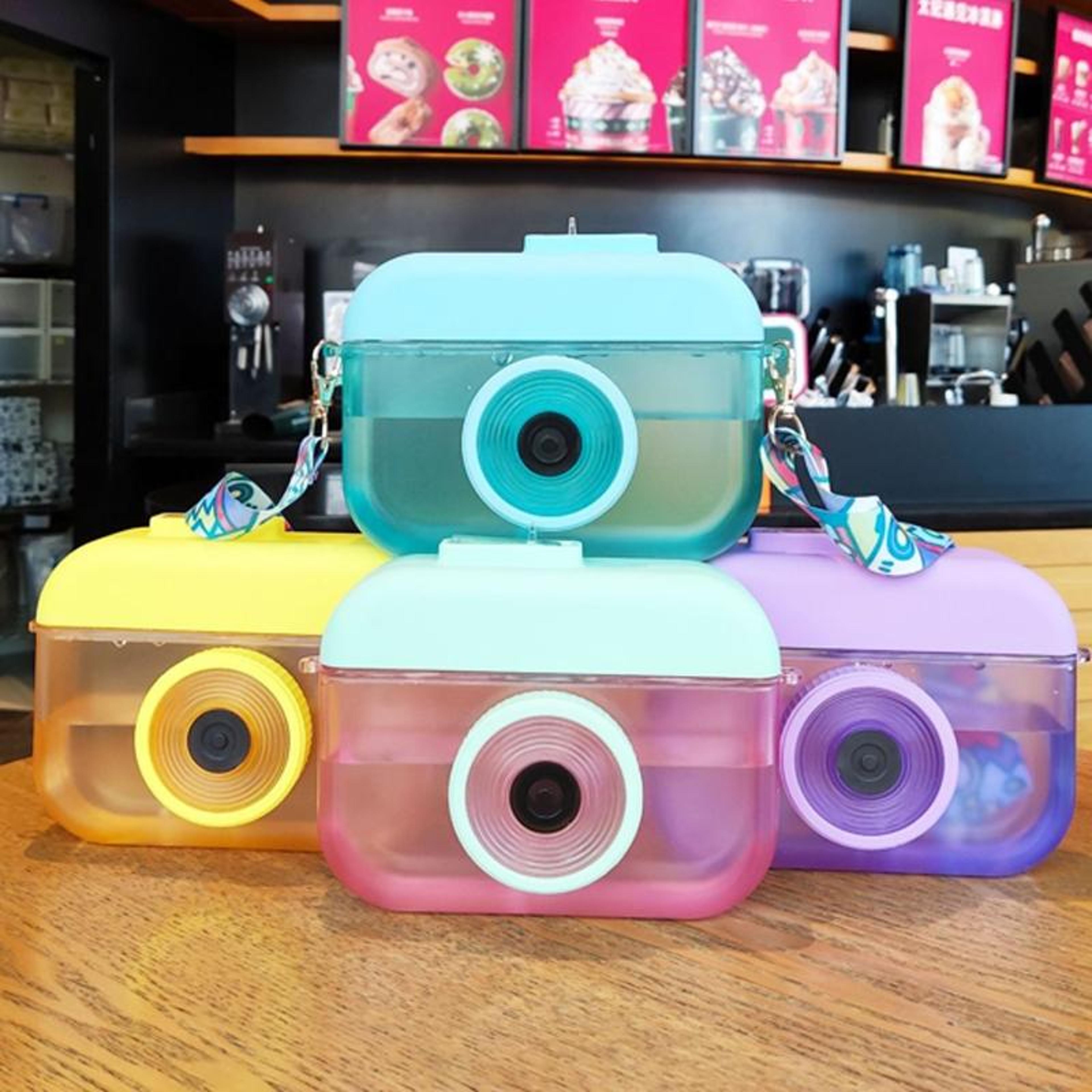 kids camera straw water bottle leakproof travel juice cup 400ml