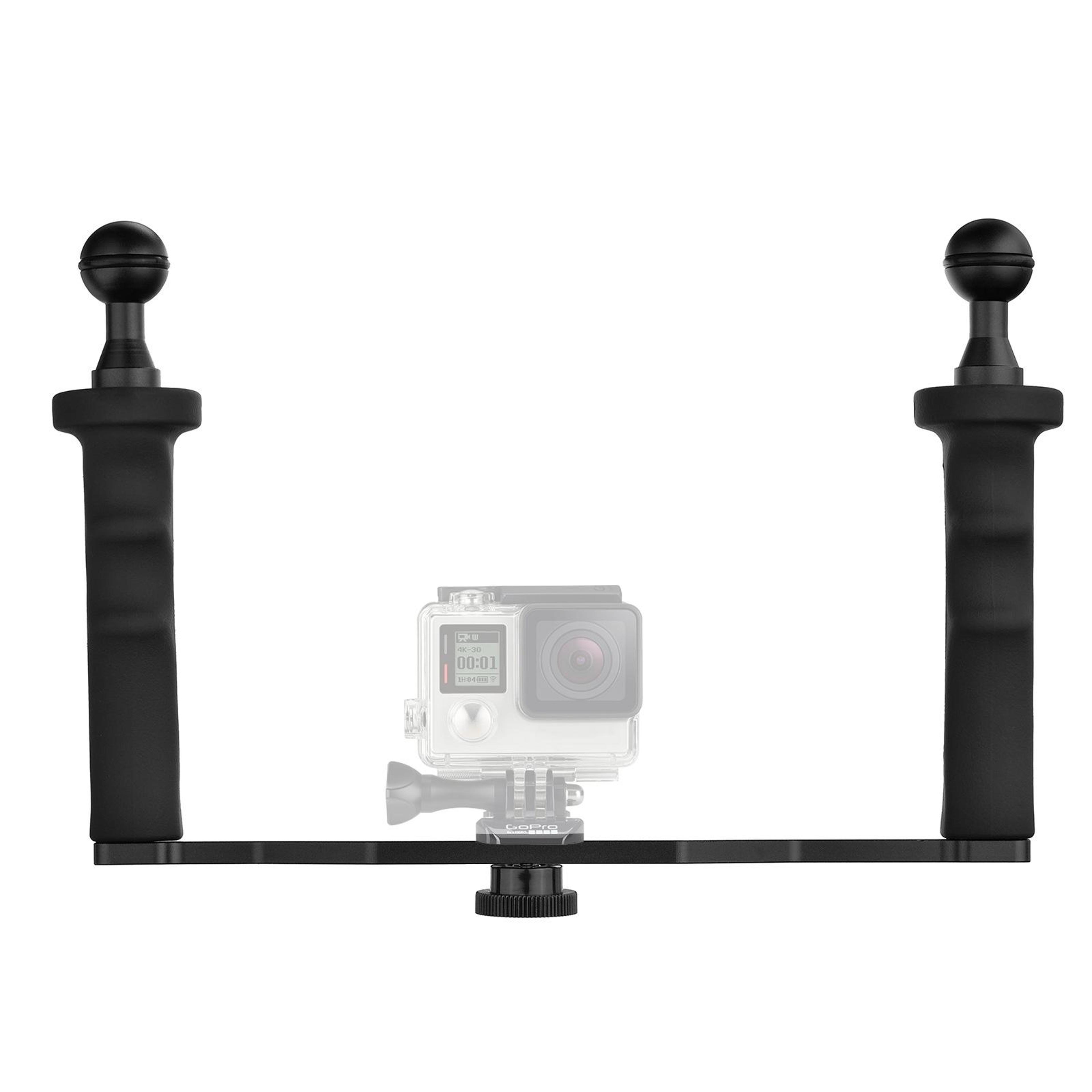 dual handle underwater camera stabilizer tray for gopro & dslr diving rigs