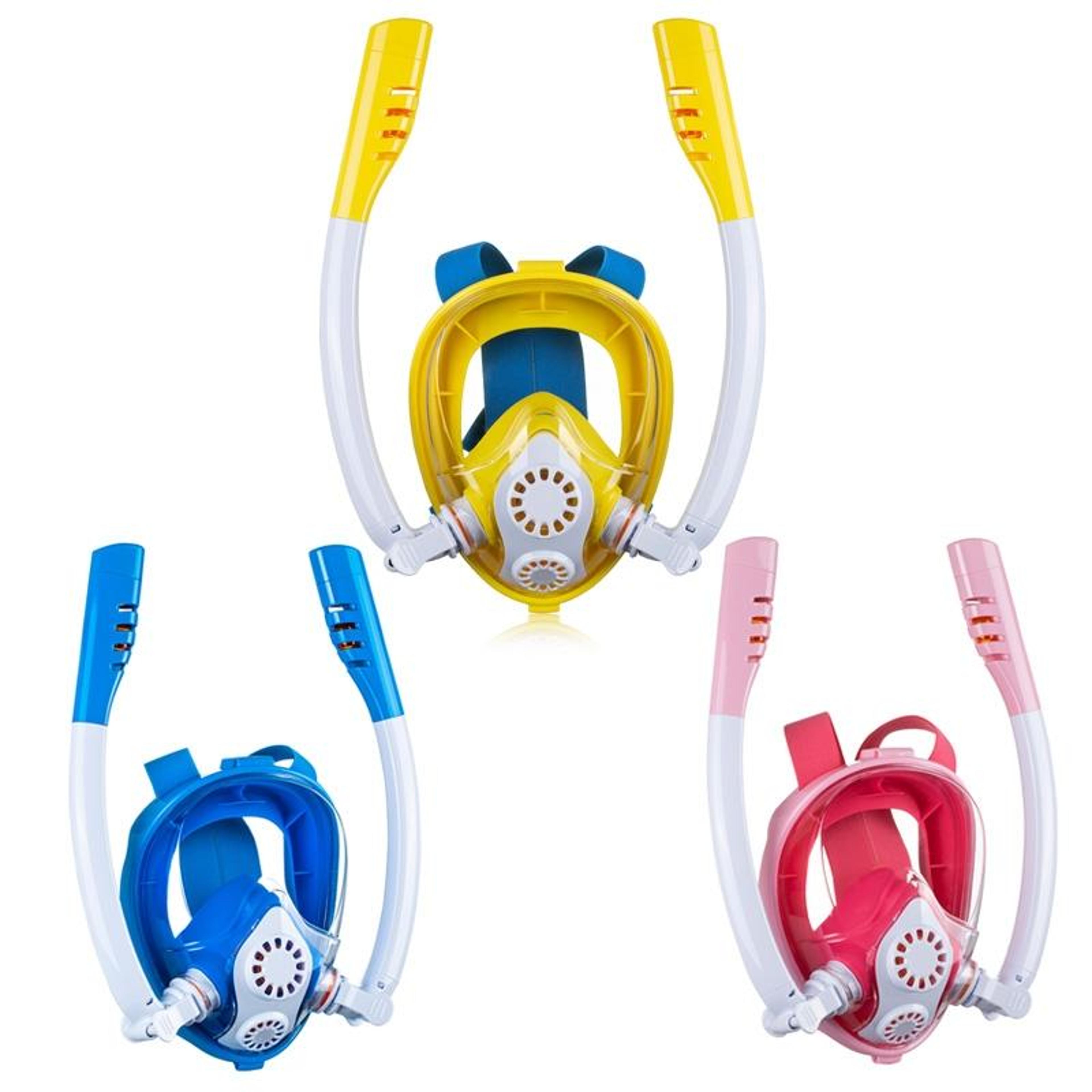 kids full face snorkeling mask with dry top breathing tubes & anti fog panoramic view
