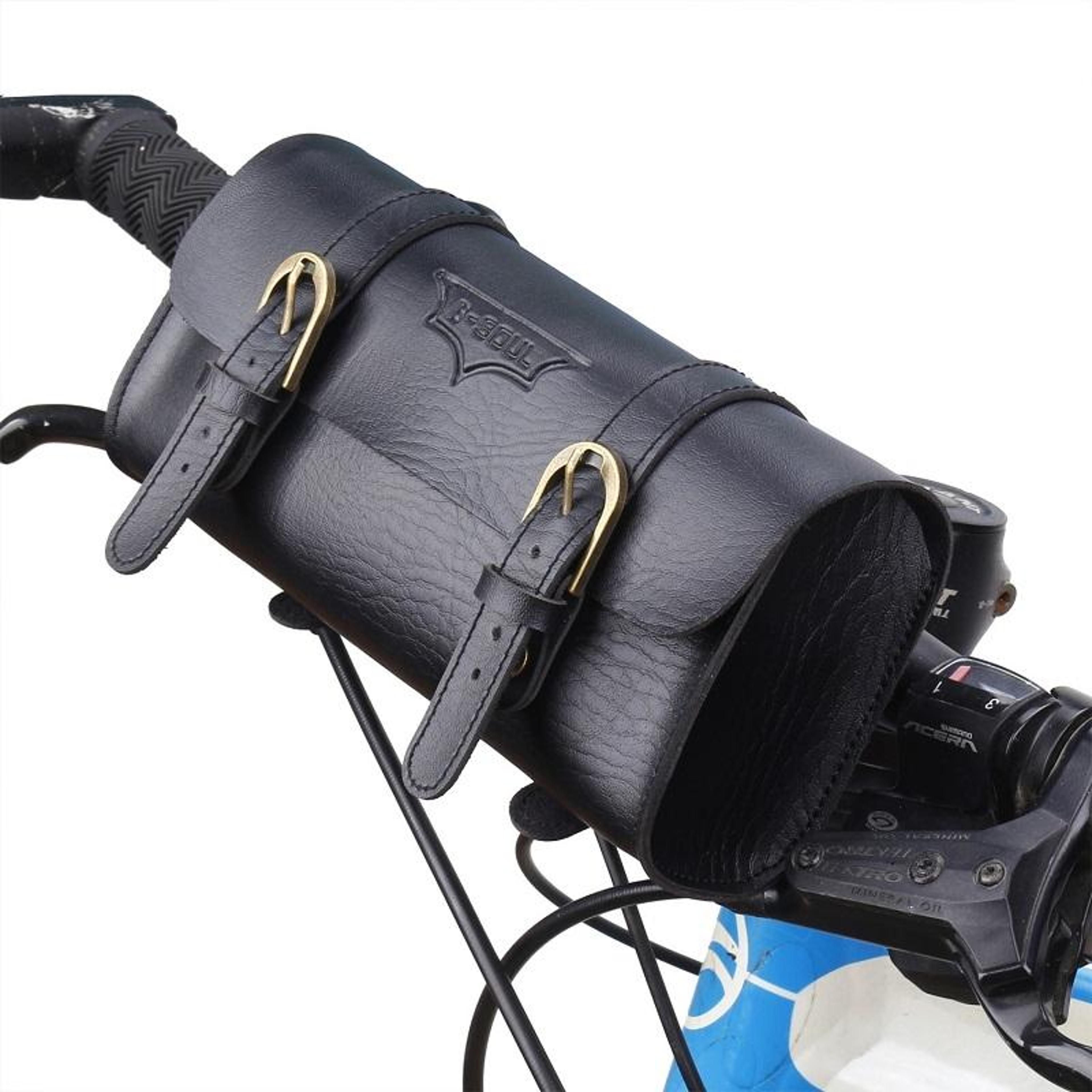 retro bicycle handlebar bag waterproof pu leather front storage pouch for bikes & scooters