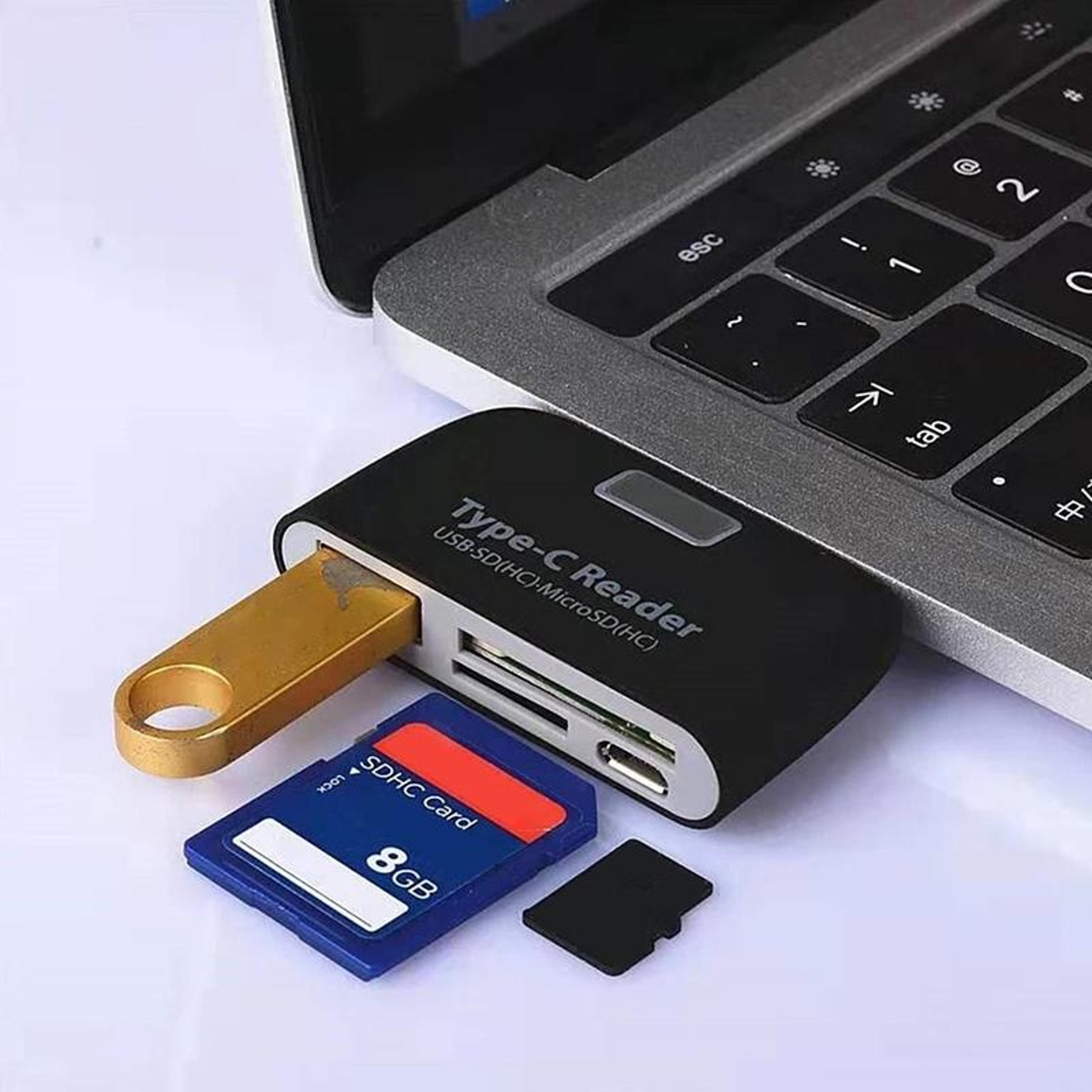 usb c sd & tf card reader hub with usb port and led indicator for macbook, laptop & android