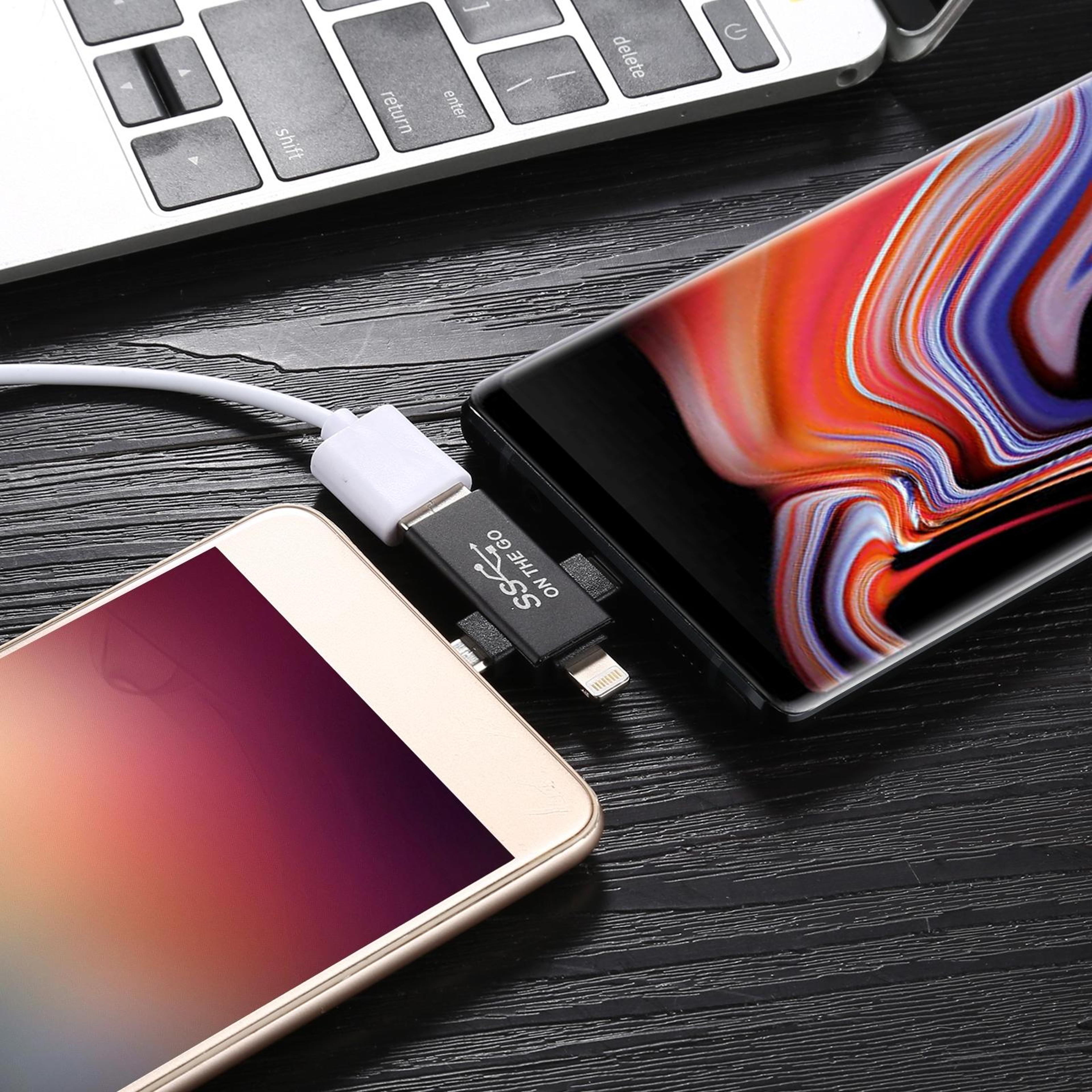 3 in 1 usb otg adapter for lightning, micro usb & type c devices