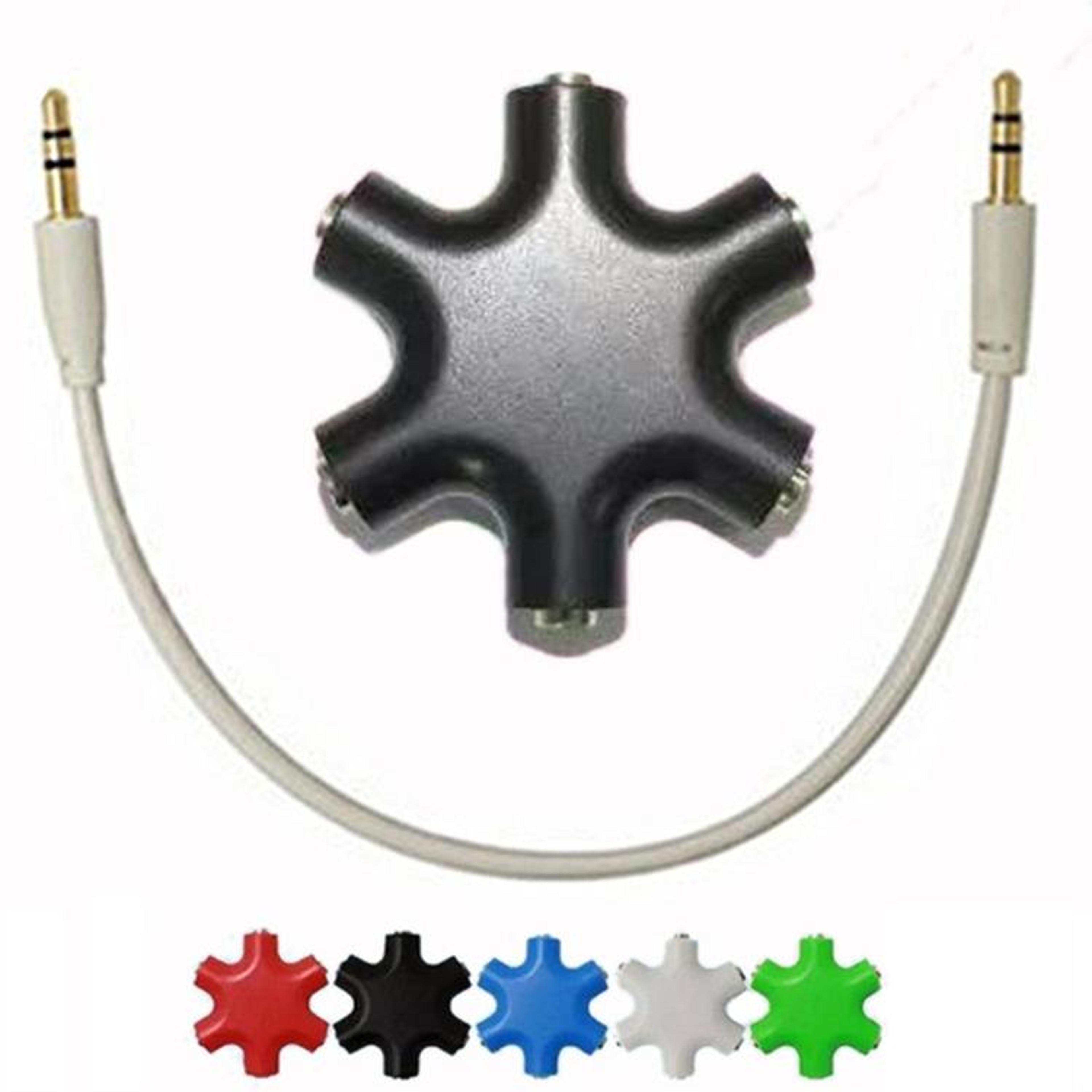 6 in 1 3.5mm audio splitter multi-port aux headphone adapter hub for shared listening